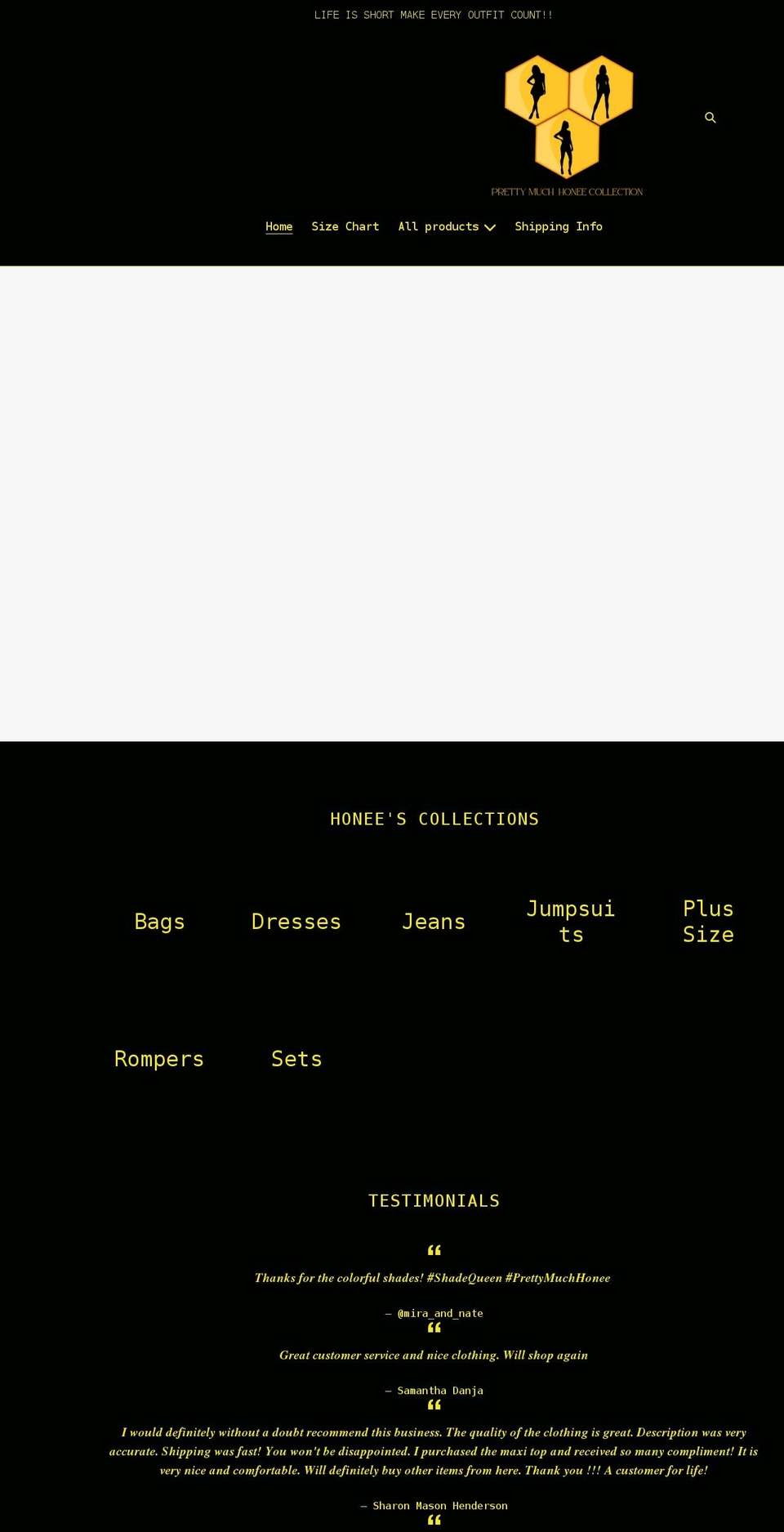 prettymuchhoneecollection.com shopify website screenshot