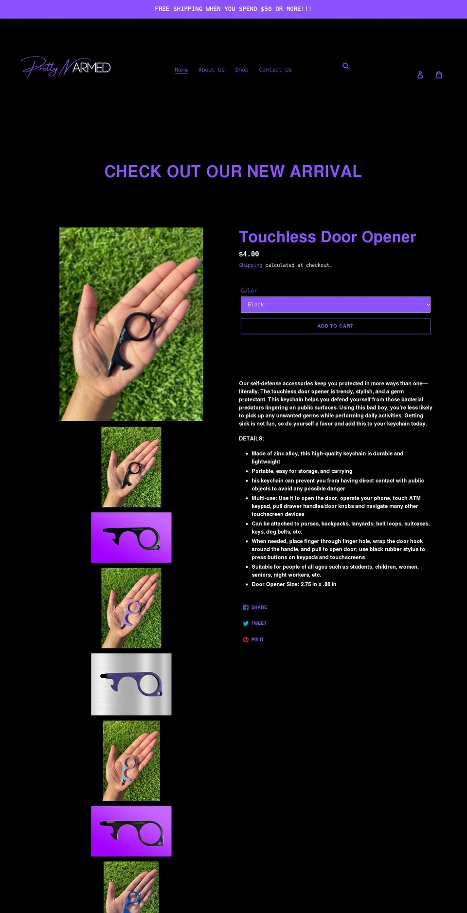 prettynarmed.com shopify website screenshot