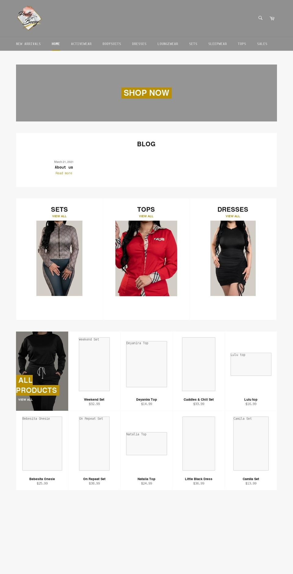 prettynbossy.com shopify website screenshot