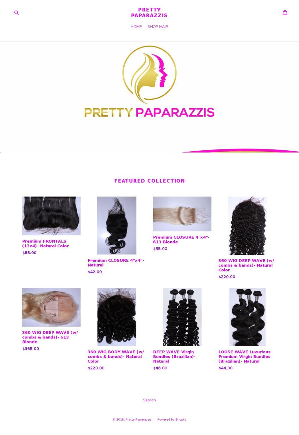 prettypaparazzis.com — Shopify storefront screenshot