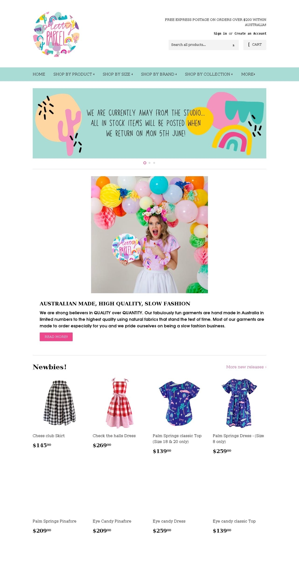 prettyparcel.com.au shopify website screenshot