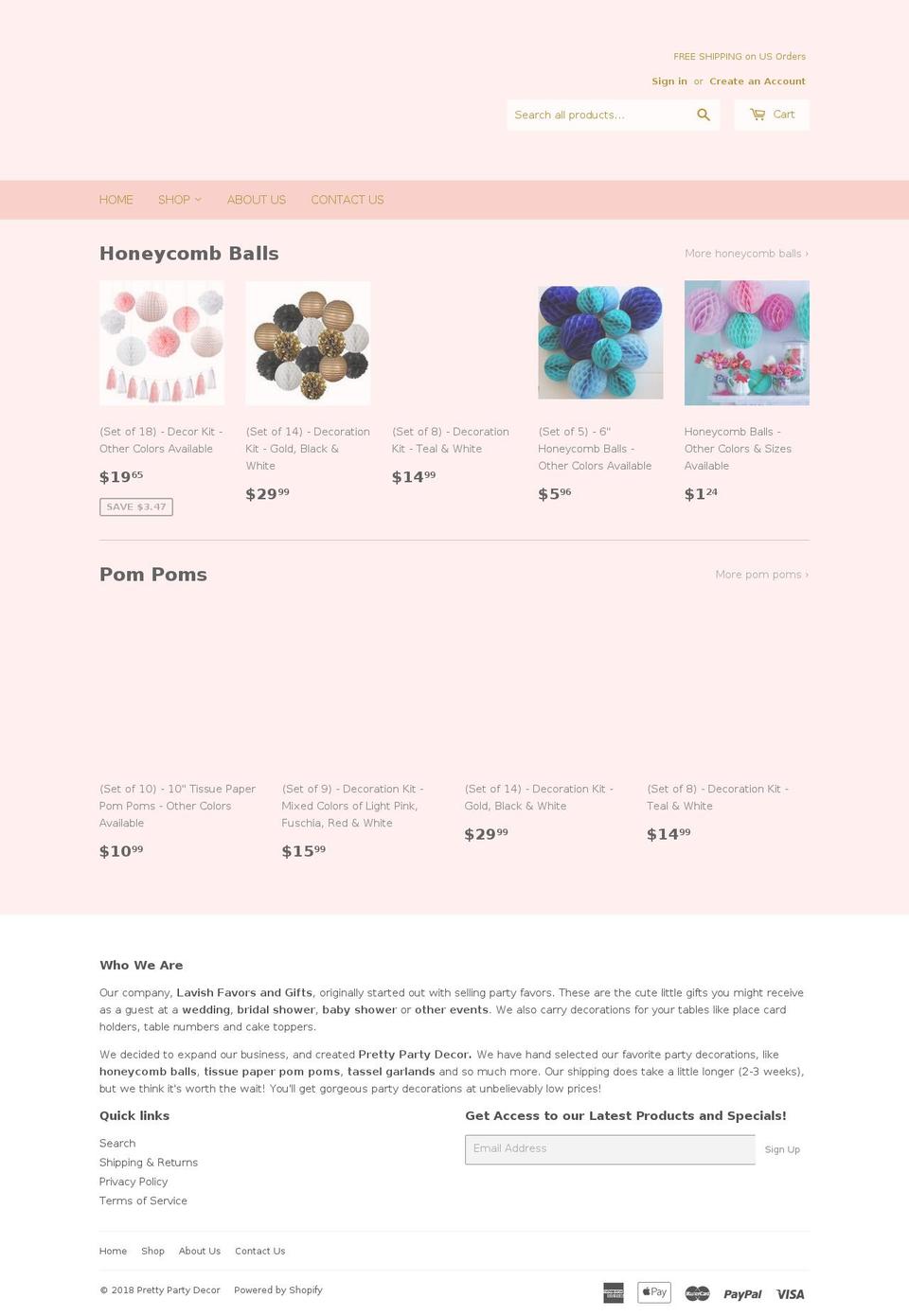 prettypartydecor.com — Shopify storefront screenshot