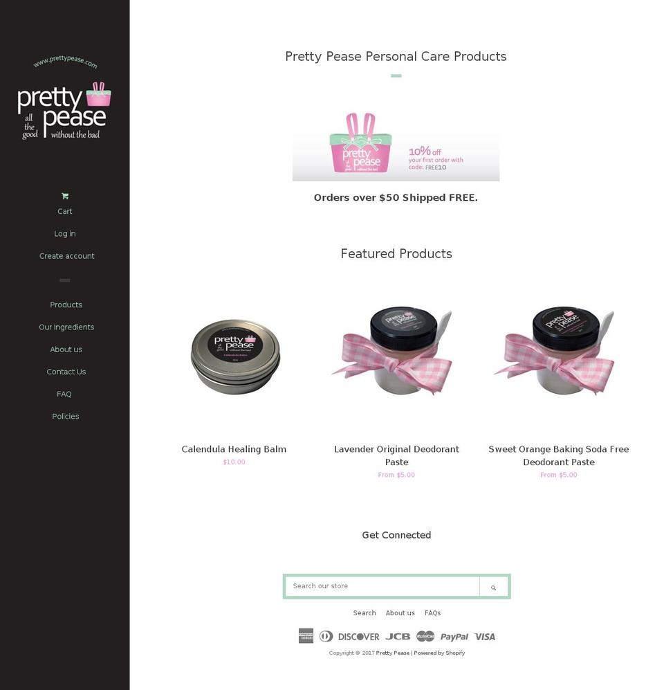 prettypease.com shopify website screenshot