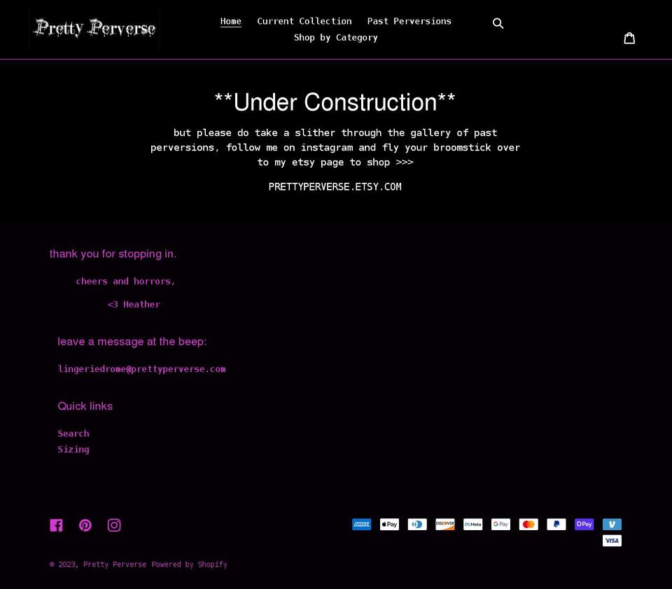 prettyperverse.com shopify website screenshot