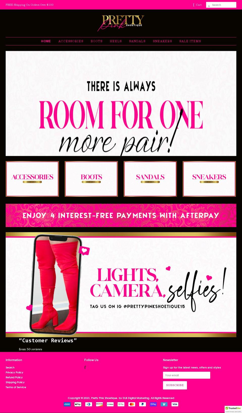 prettypinkshoetiquee.com shopify website screenshot