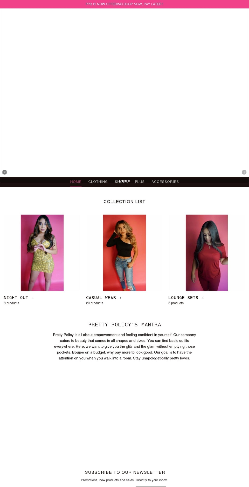 prettypolicyboutique.com shopify website screenshot