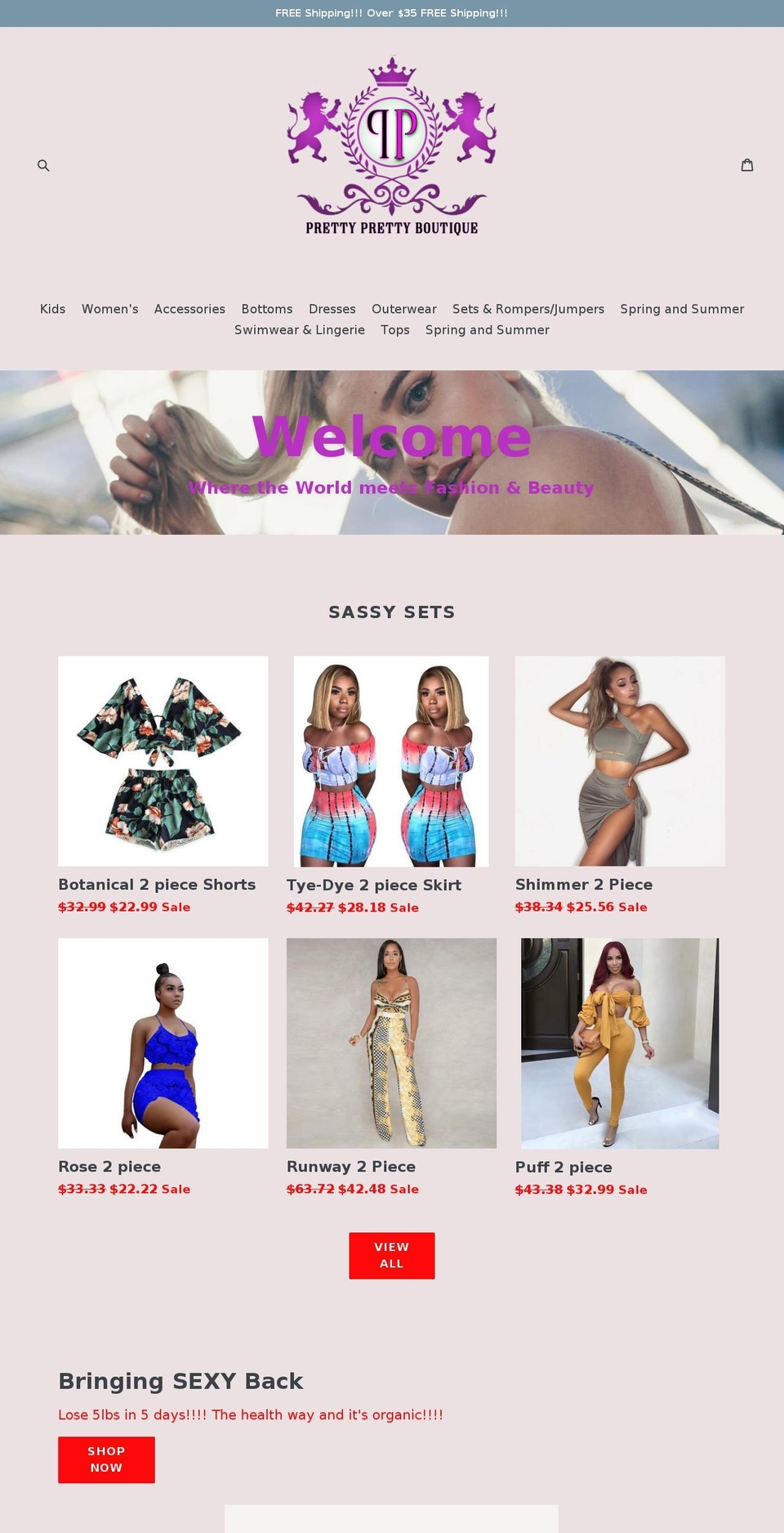 prettyprettyboutique.com shopify website screenshot