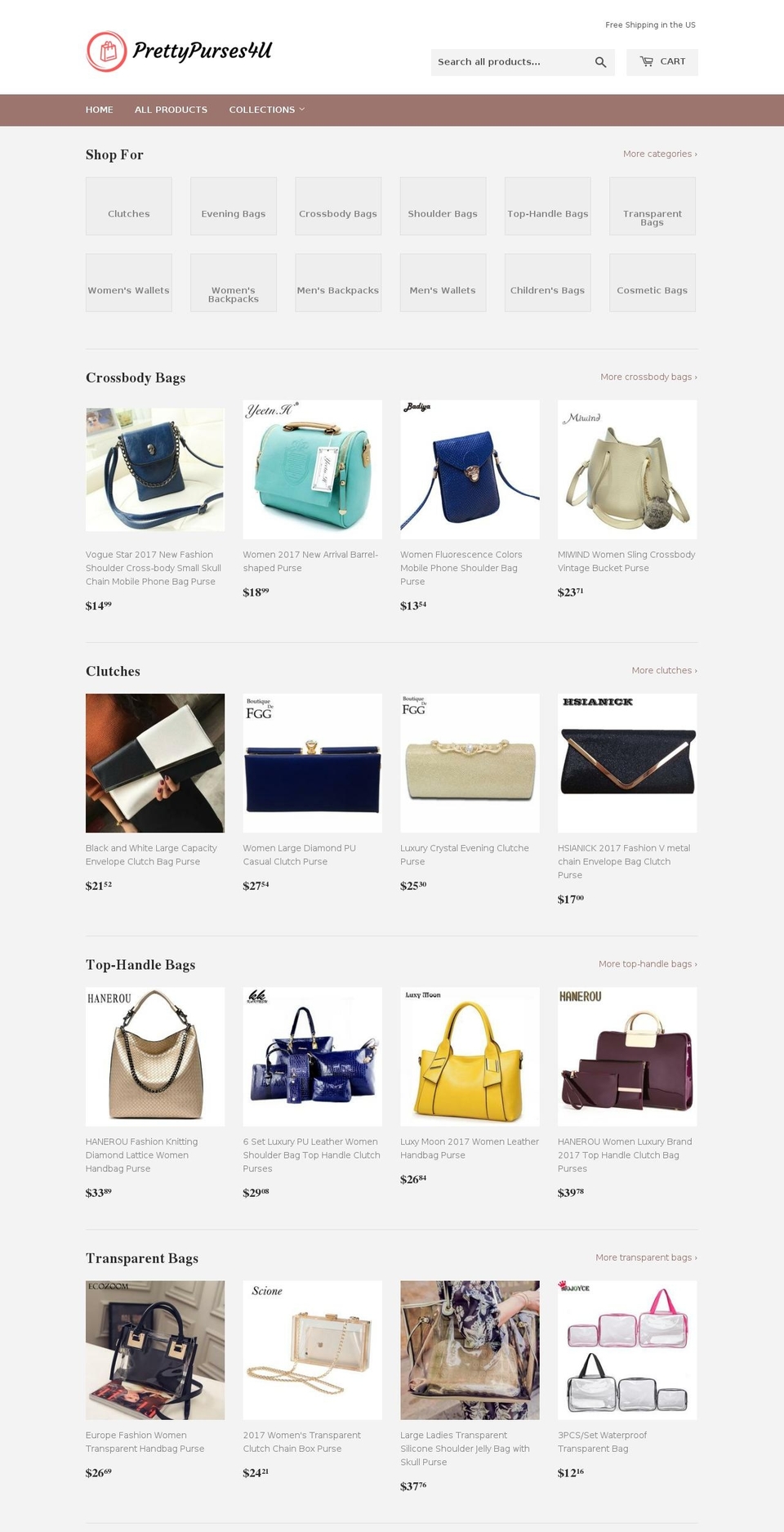 prettypurses4u.com — Shopify storefront screenshot