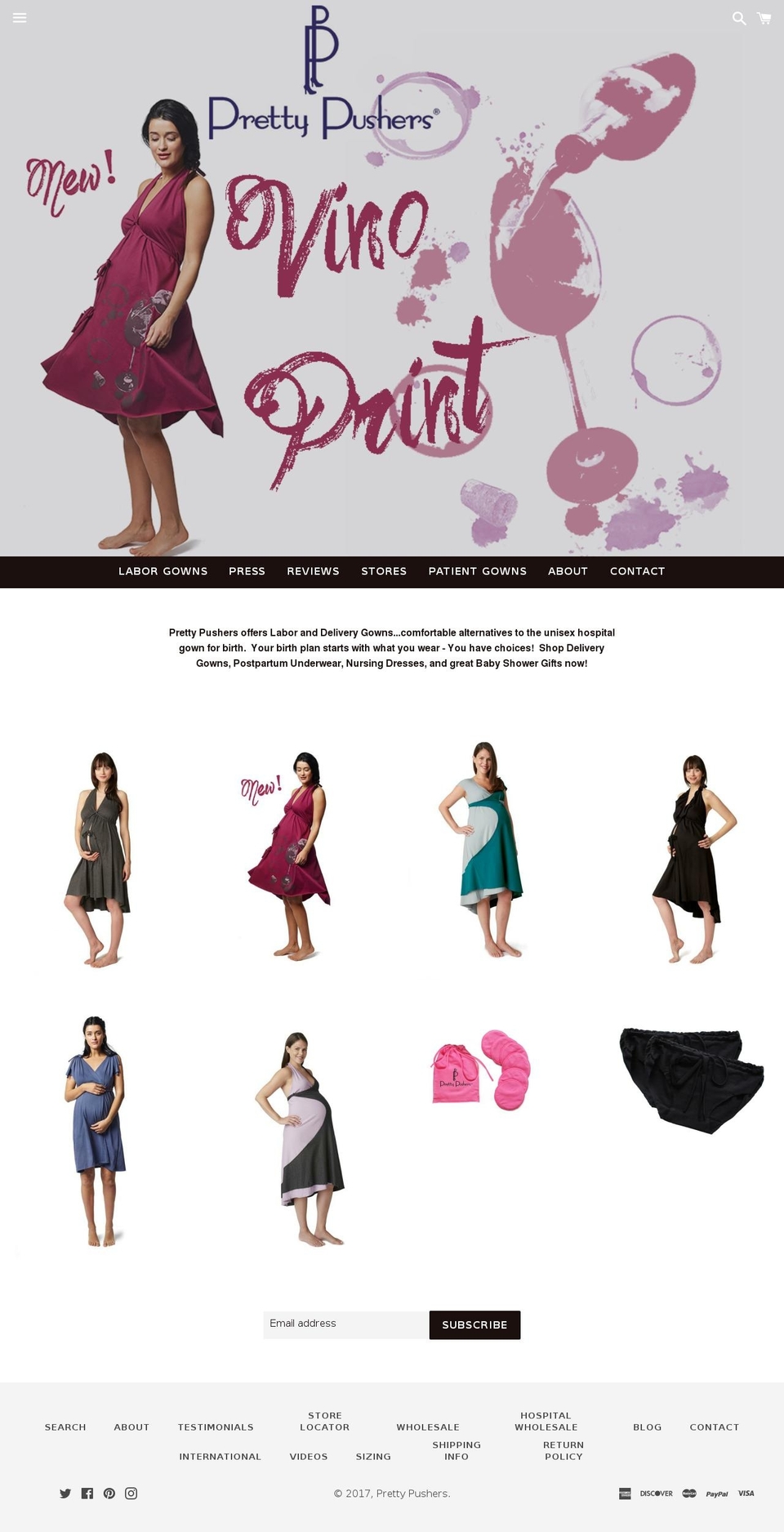 prettypusherslaborgowns.com shopify website screenshot