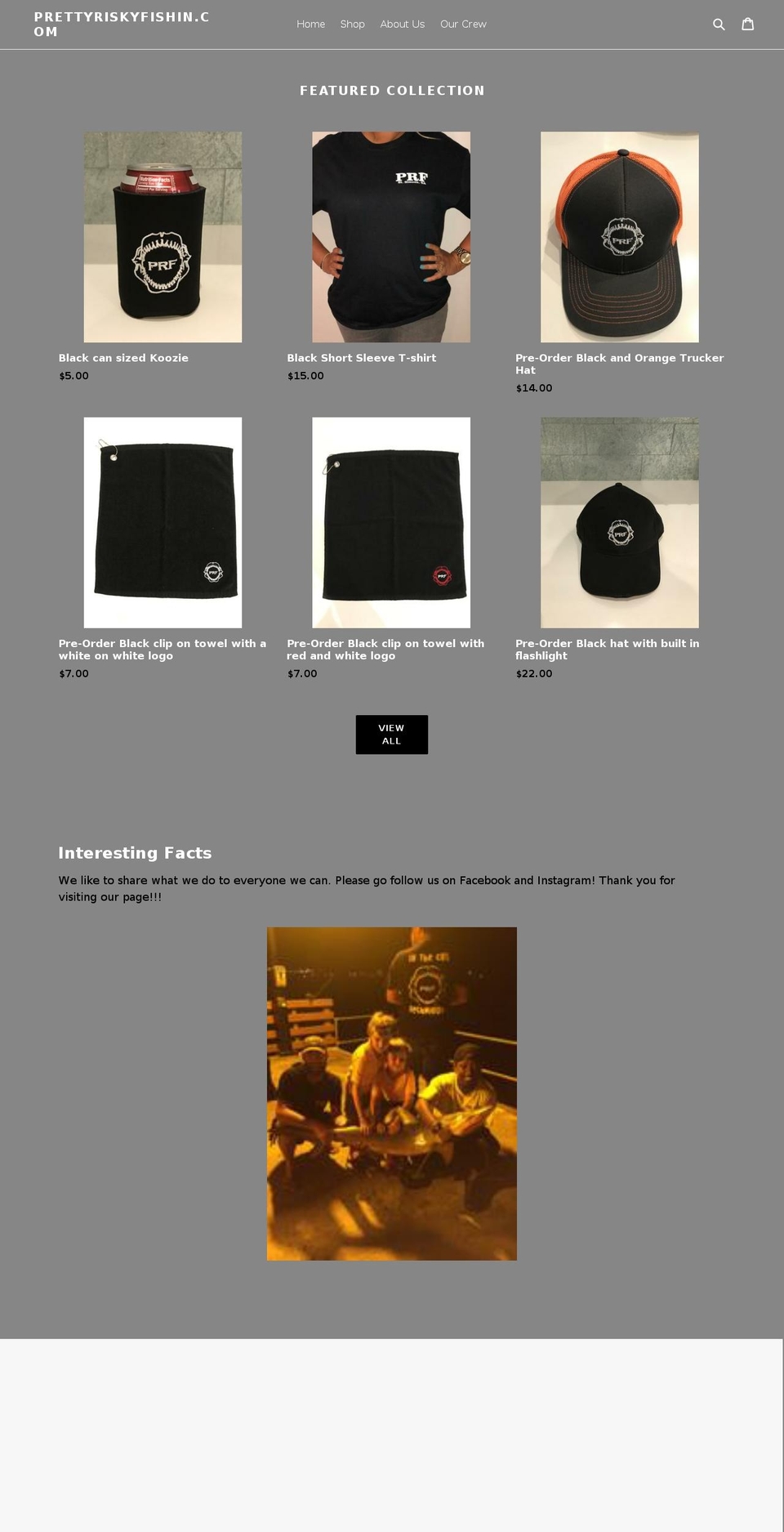 prettyriskyfishing.com — Shopify storefront screenshot