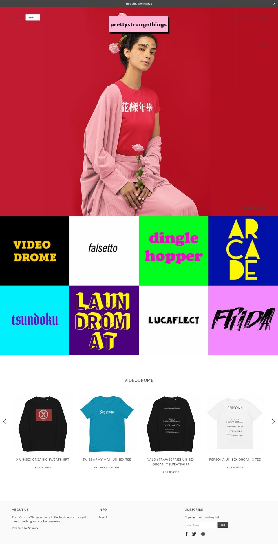 prettystrangethings.com — Shopify storefront screenshot
