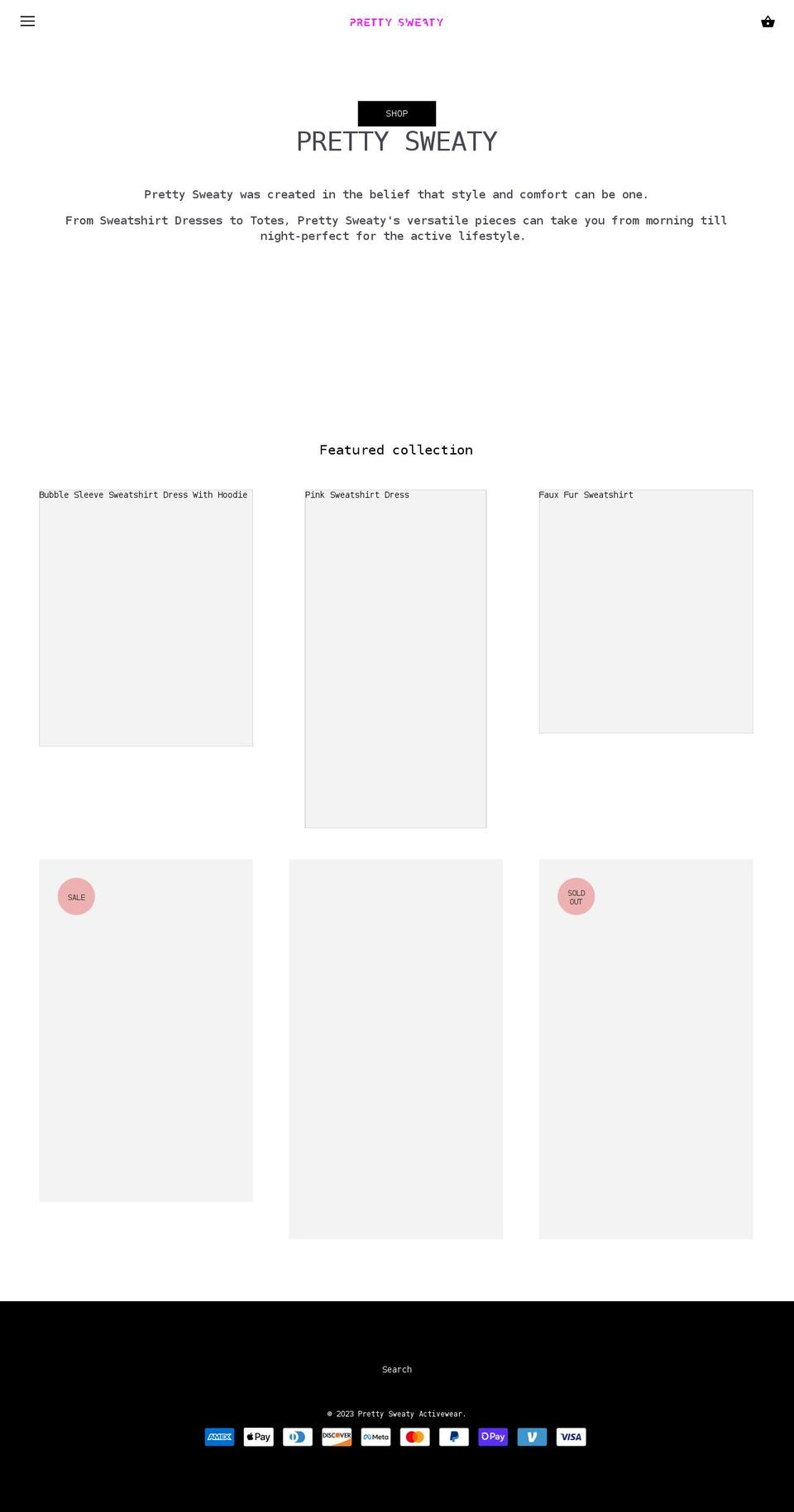 prettysweatyactivewear.com — Shopify storefront screenshot