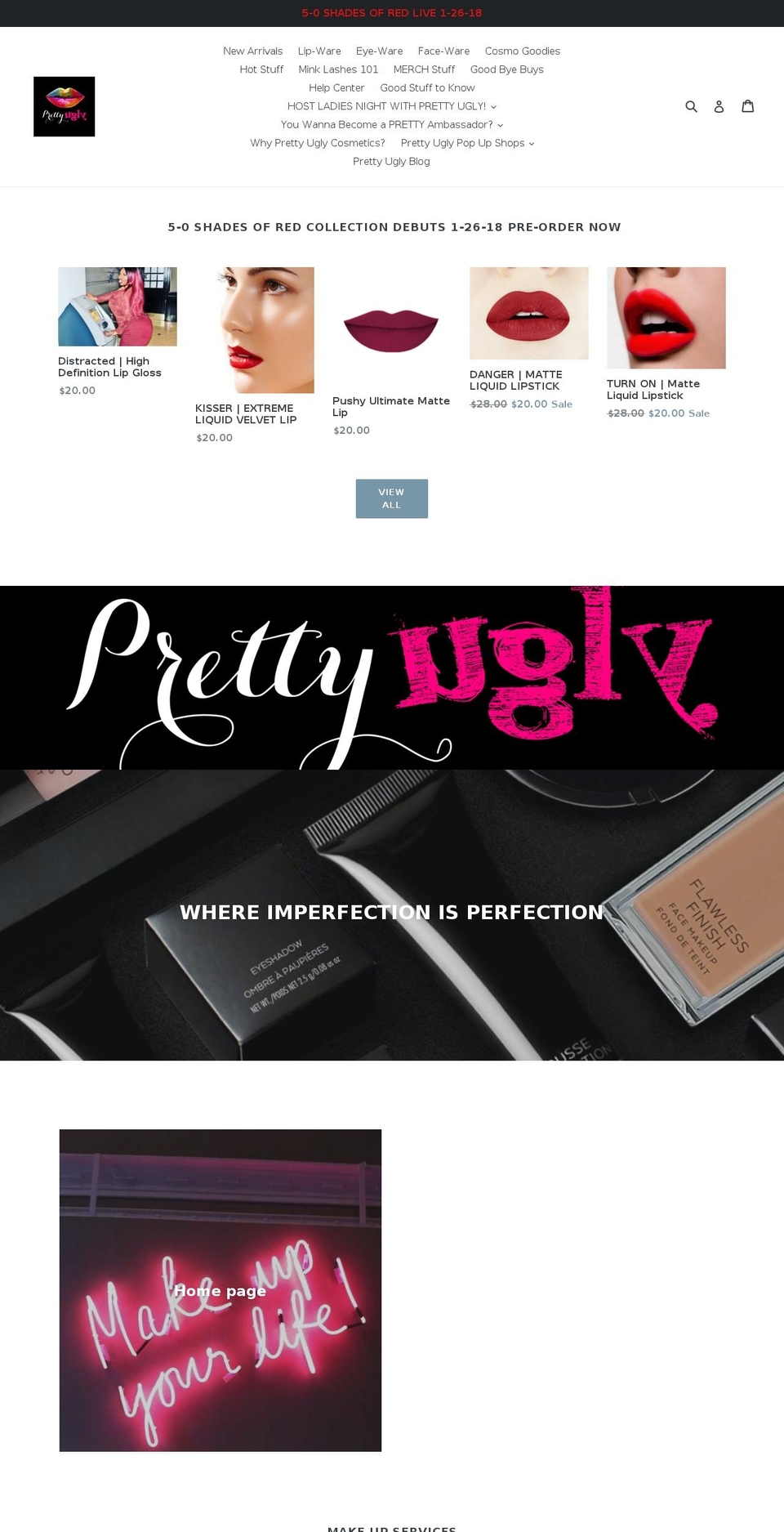 prettyuglycosmetics.com — Shopify storefront screenshot
