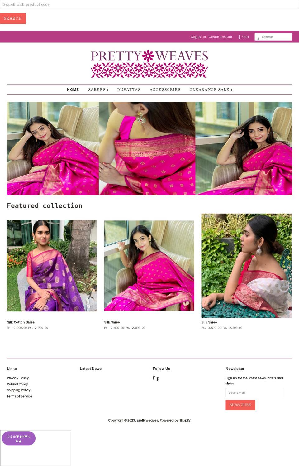 prettyweaves.com shopify website screenshot