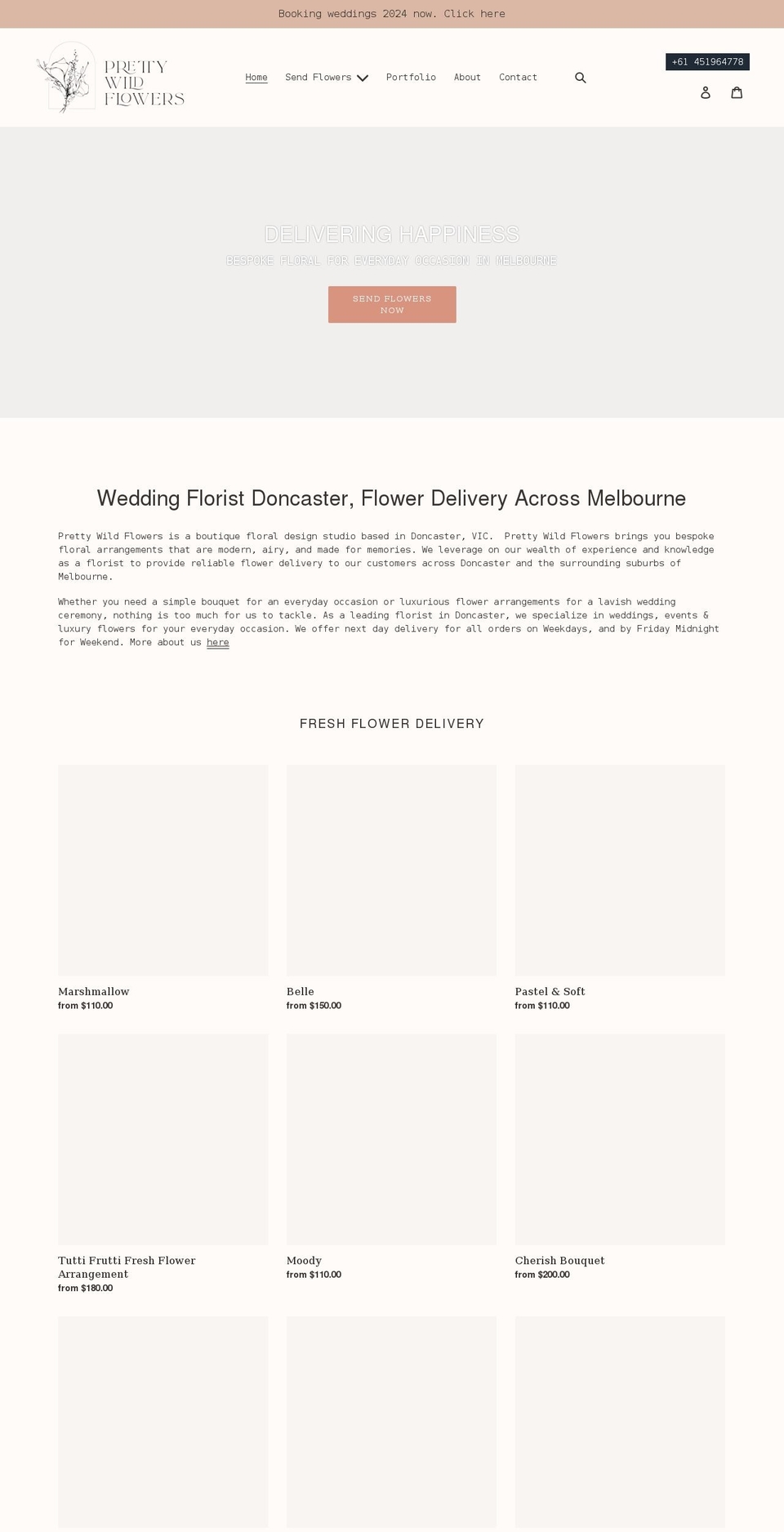 prettywildflowers.com.au shopify website screenshot