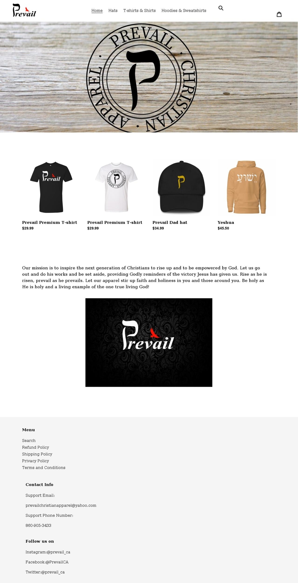 prevailchristianapparel.com shopify website screenshot