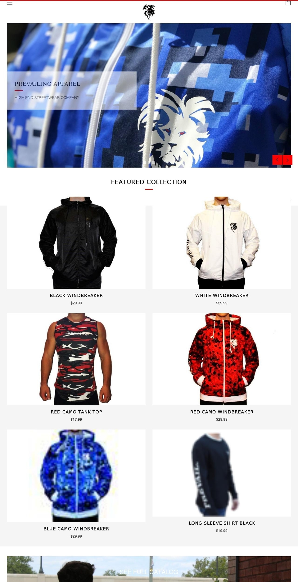 prevailingapparel.com — Shopify storefront screenshot