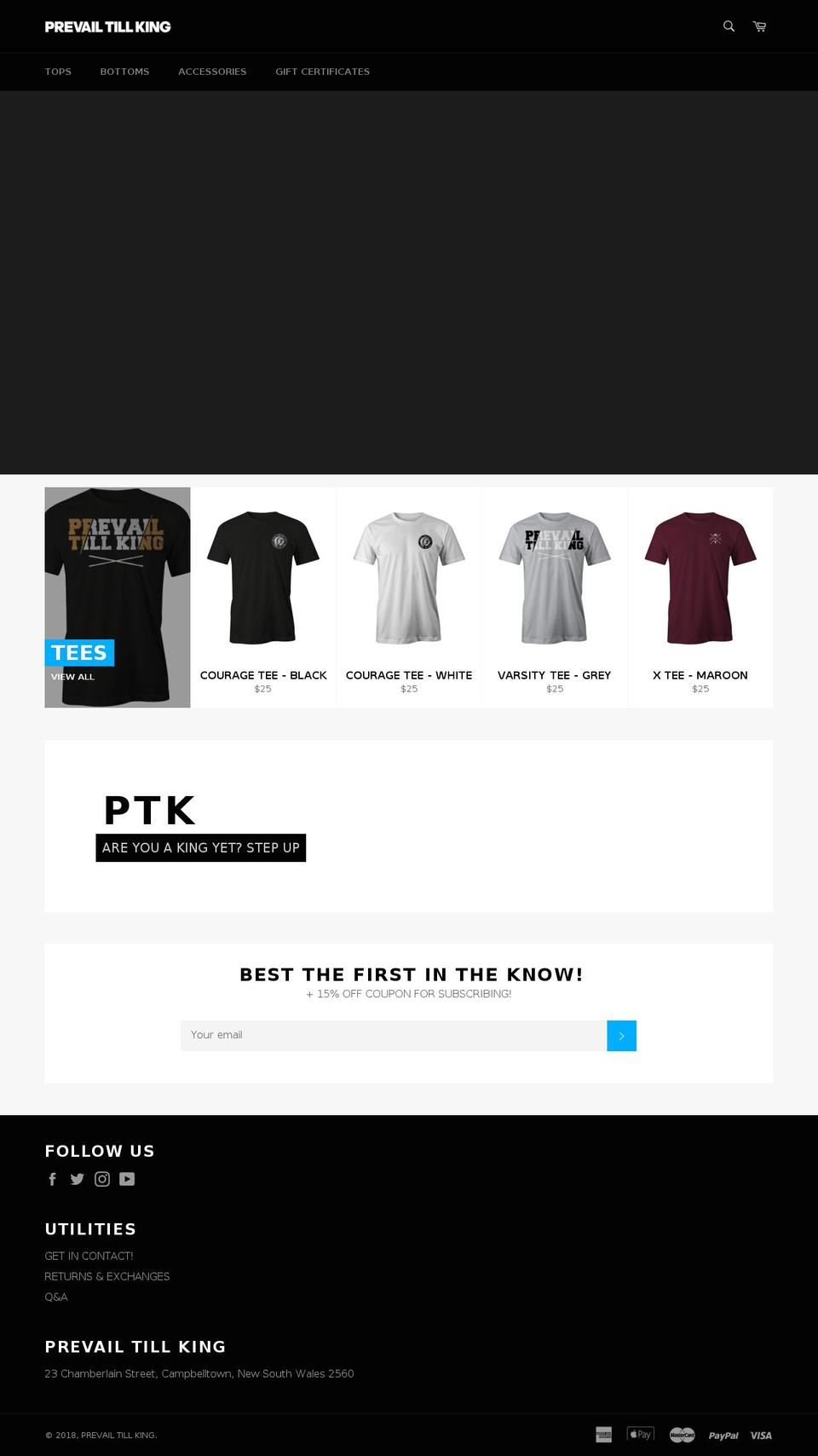 prevailtillking.com — Shopify storefront screenshot