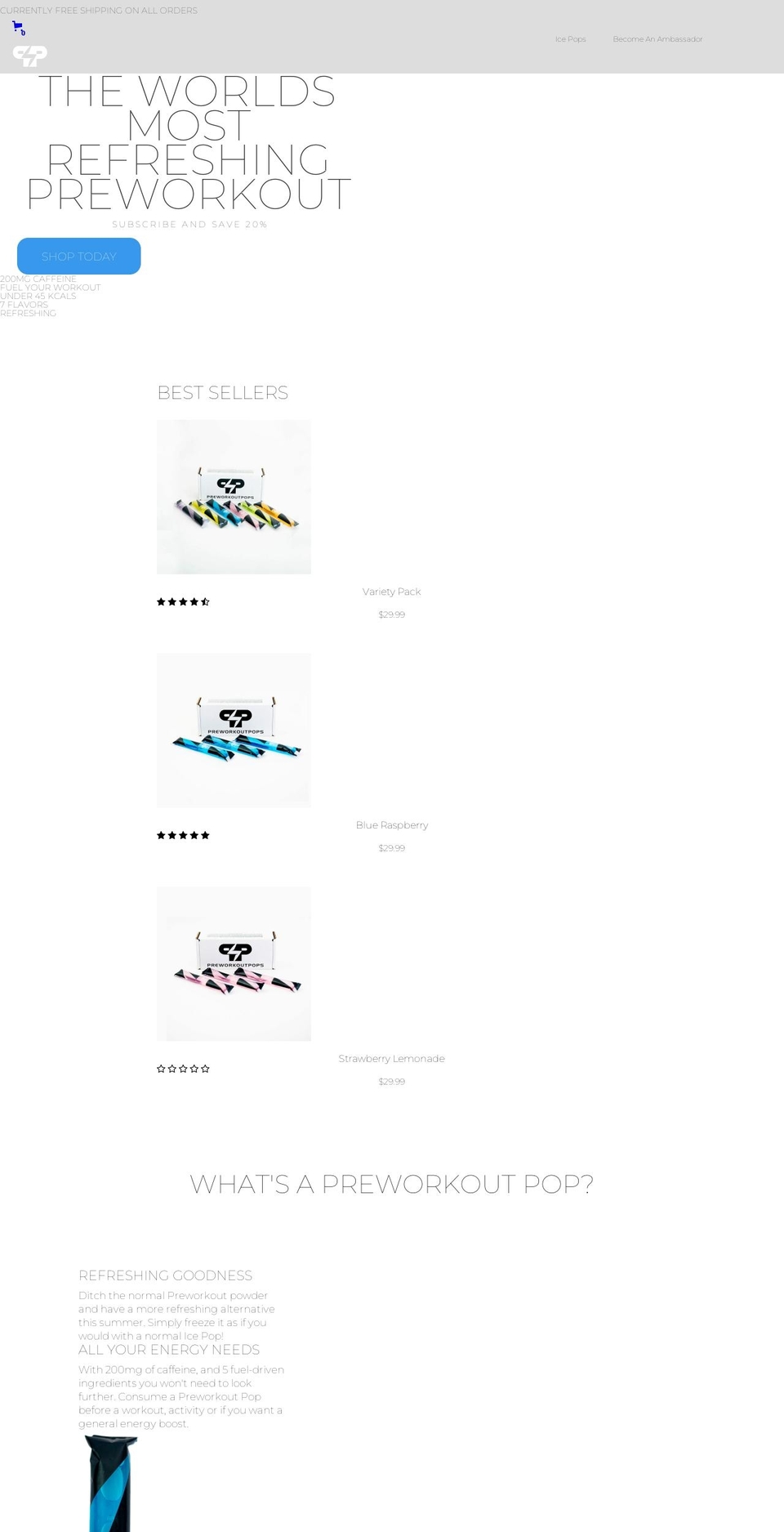 preworkoutpops.com shopify website screenshot