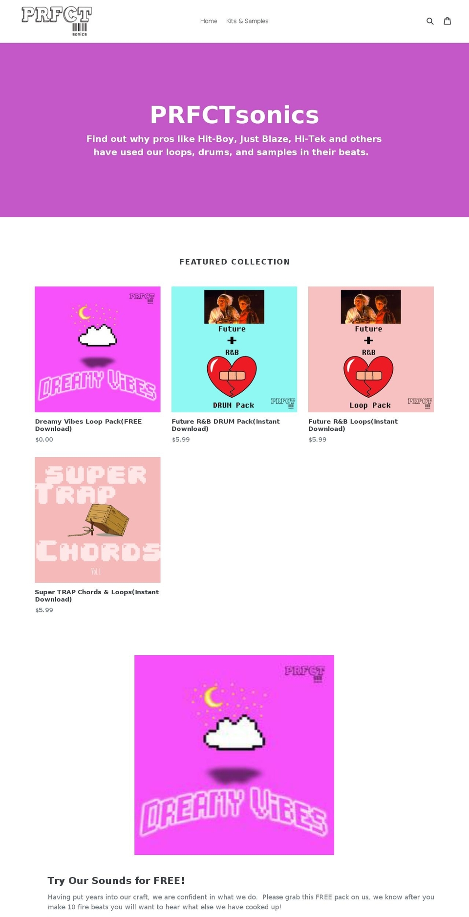 prfctsonics.com — Shopify storefront screenshot