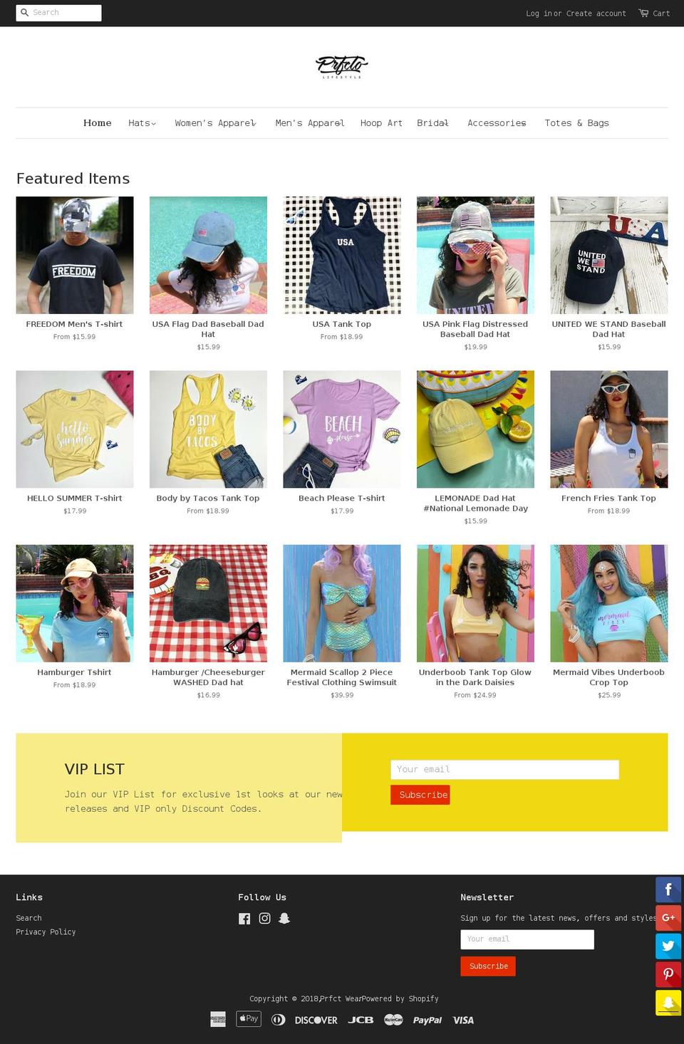 prfctwear.com — Shopify storefront screenshot