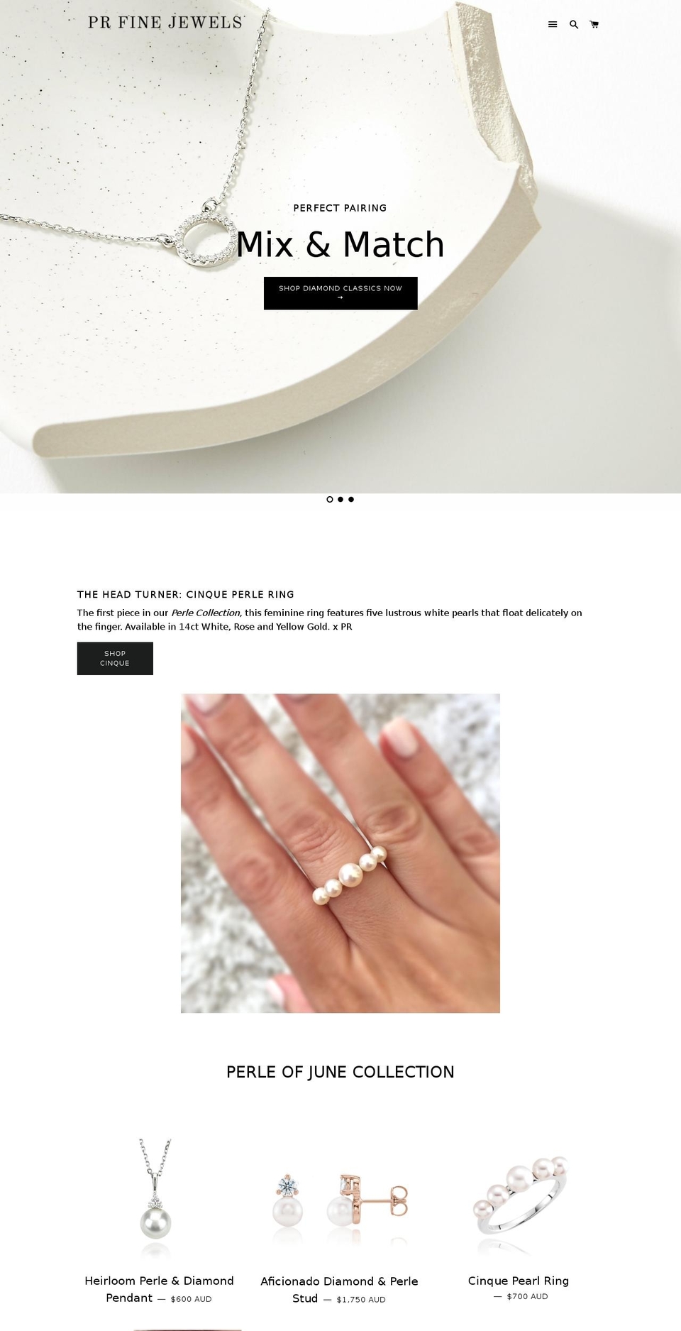 prfinejewels.com.au shopify website screenshot