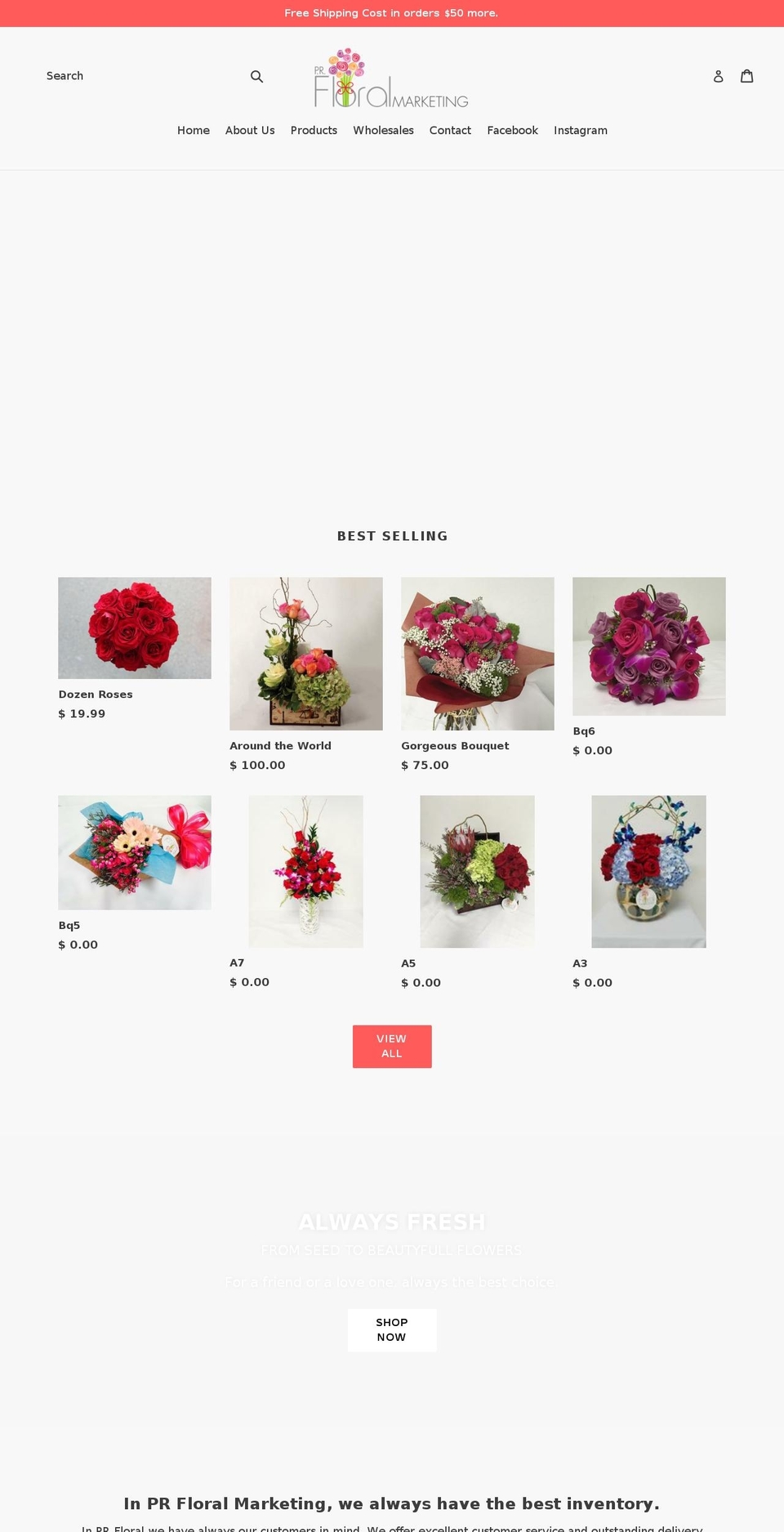 prfloral.com shopify website screenshot