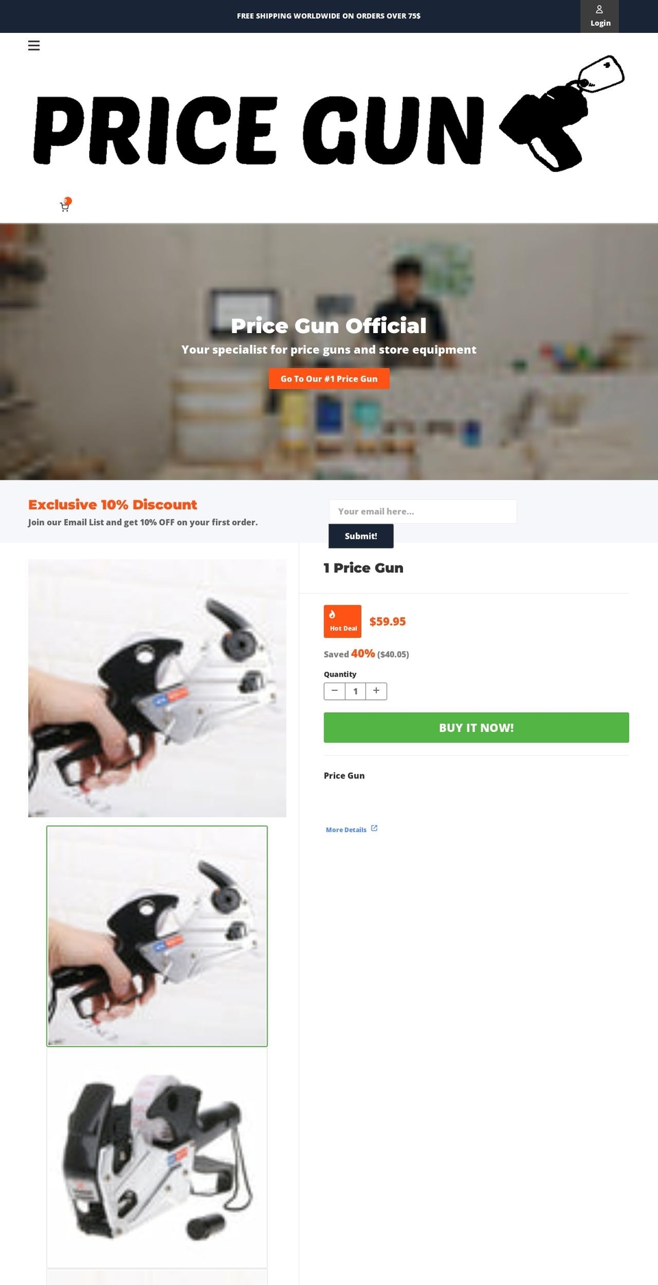 pricegunofficial.com shopify website screenshot