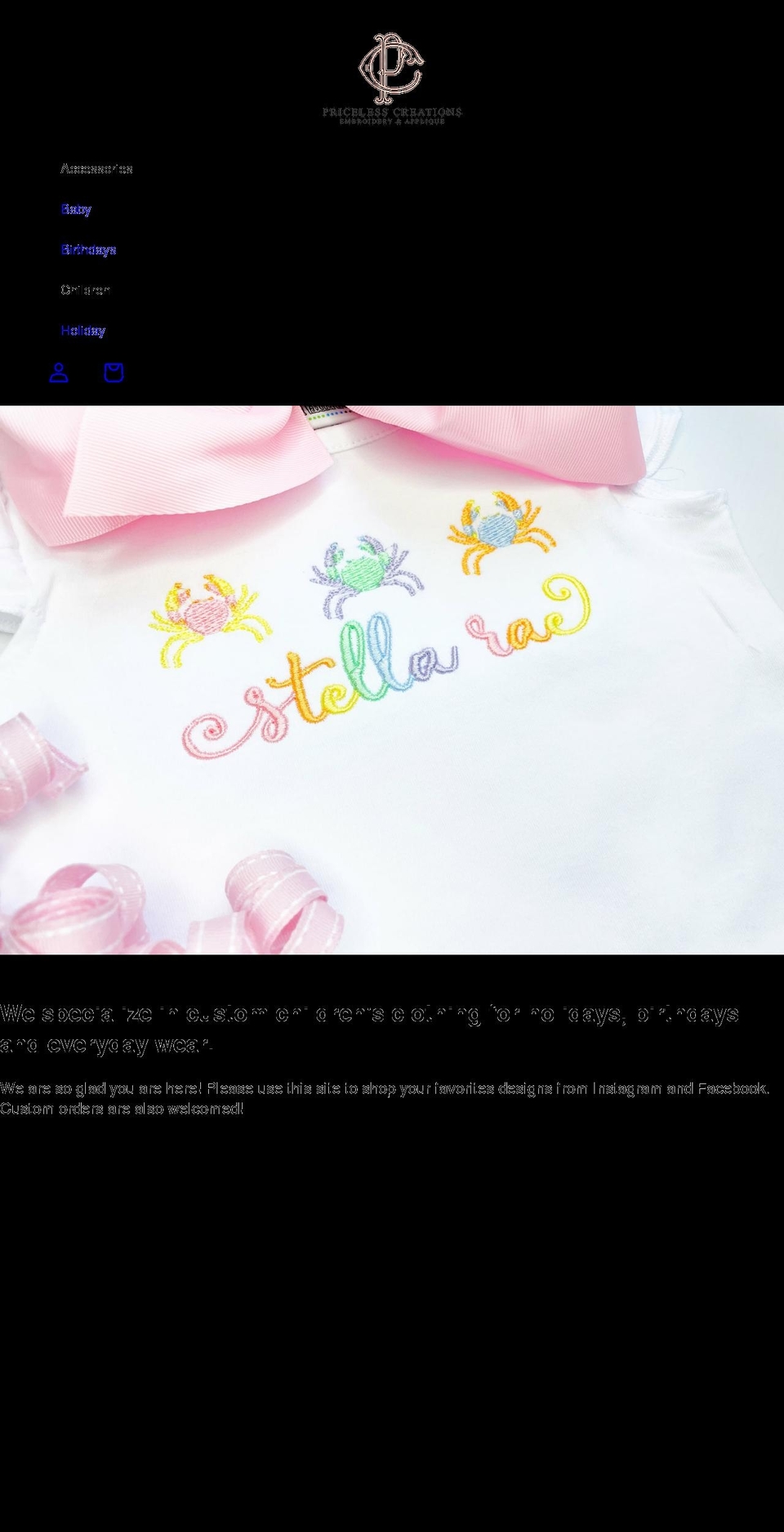 pricelesscreationsonline.com shopify website screenshot