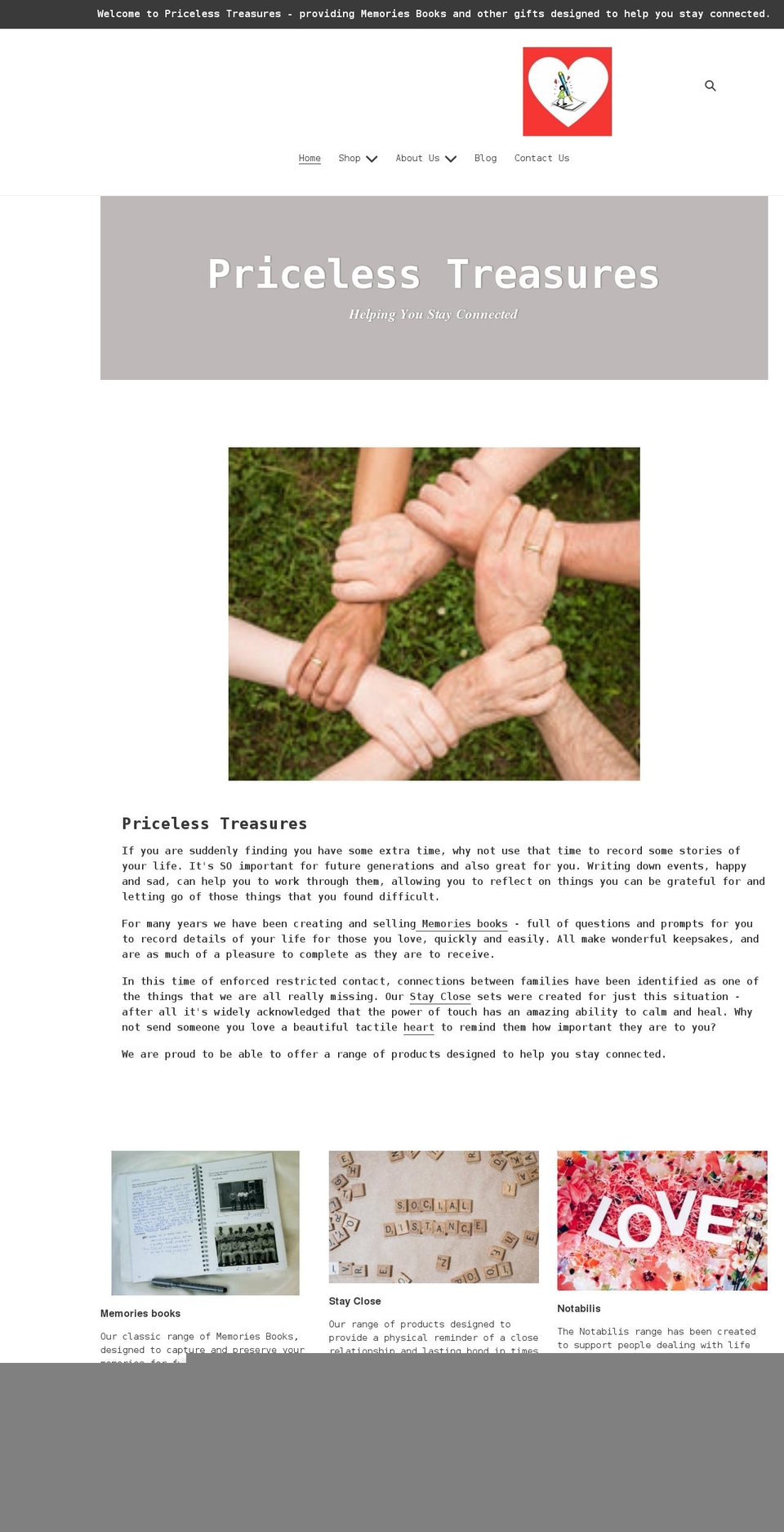 pricelesstreasuresonline.co.uk shopify website screenshot