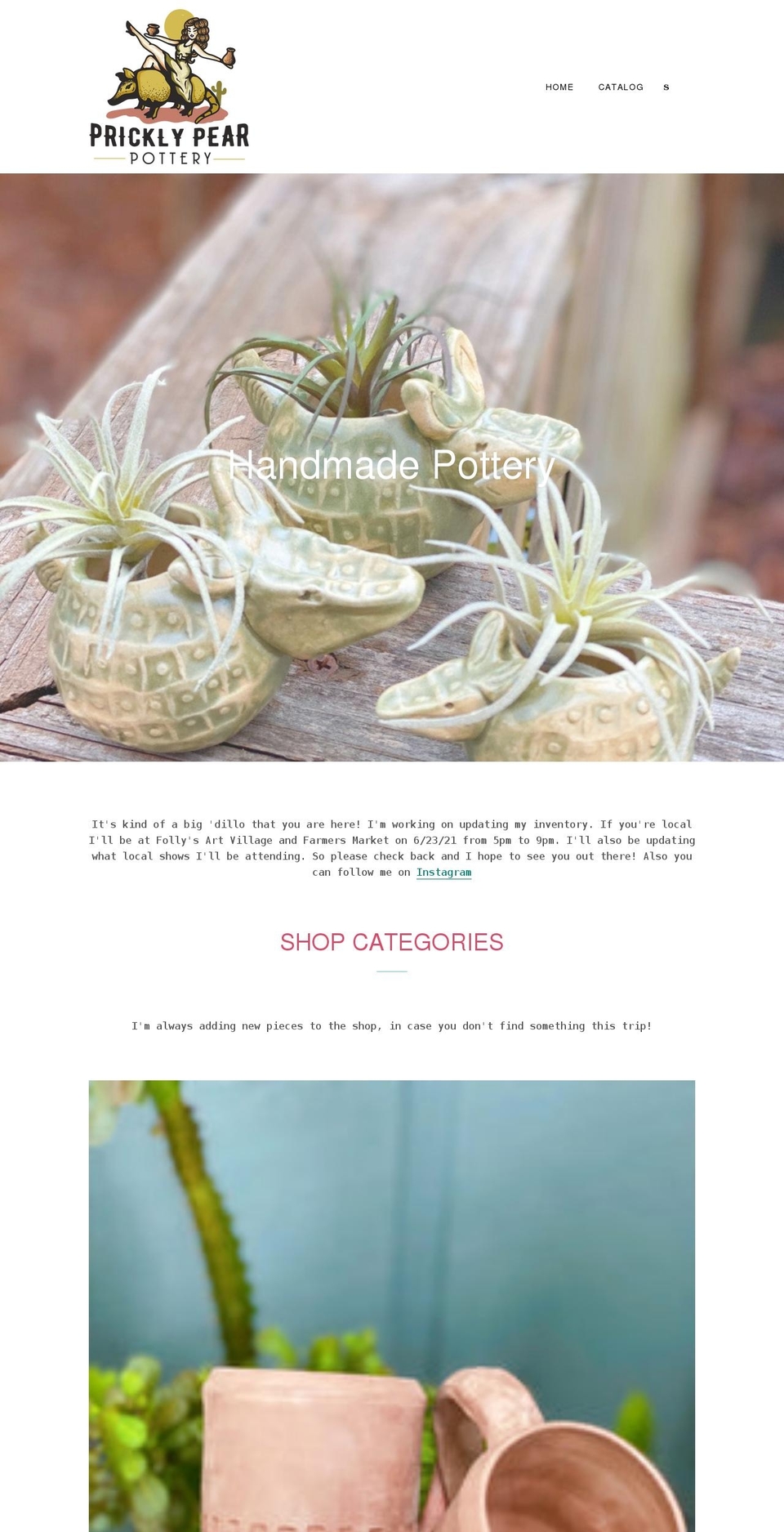 pricklypottery.com shopify website screenshot
