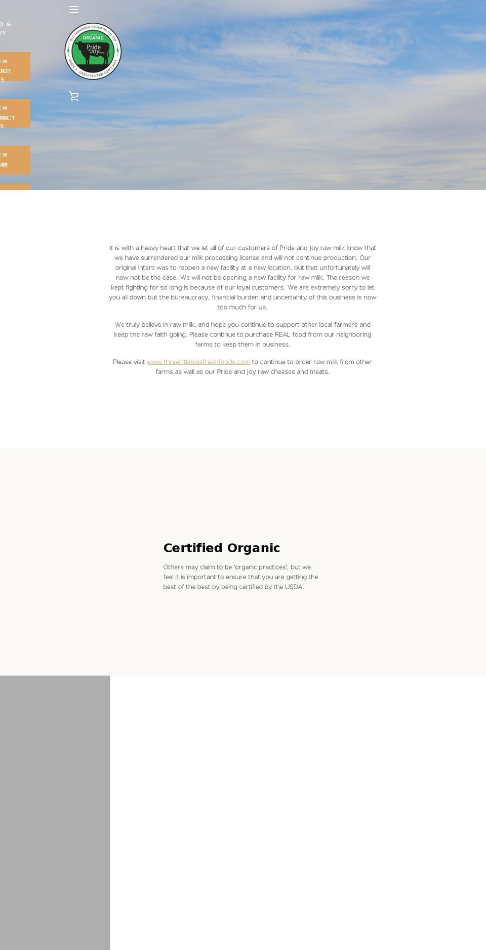 prideandjoycreamery.com — Shopify storefront screenshot