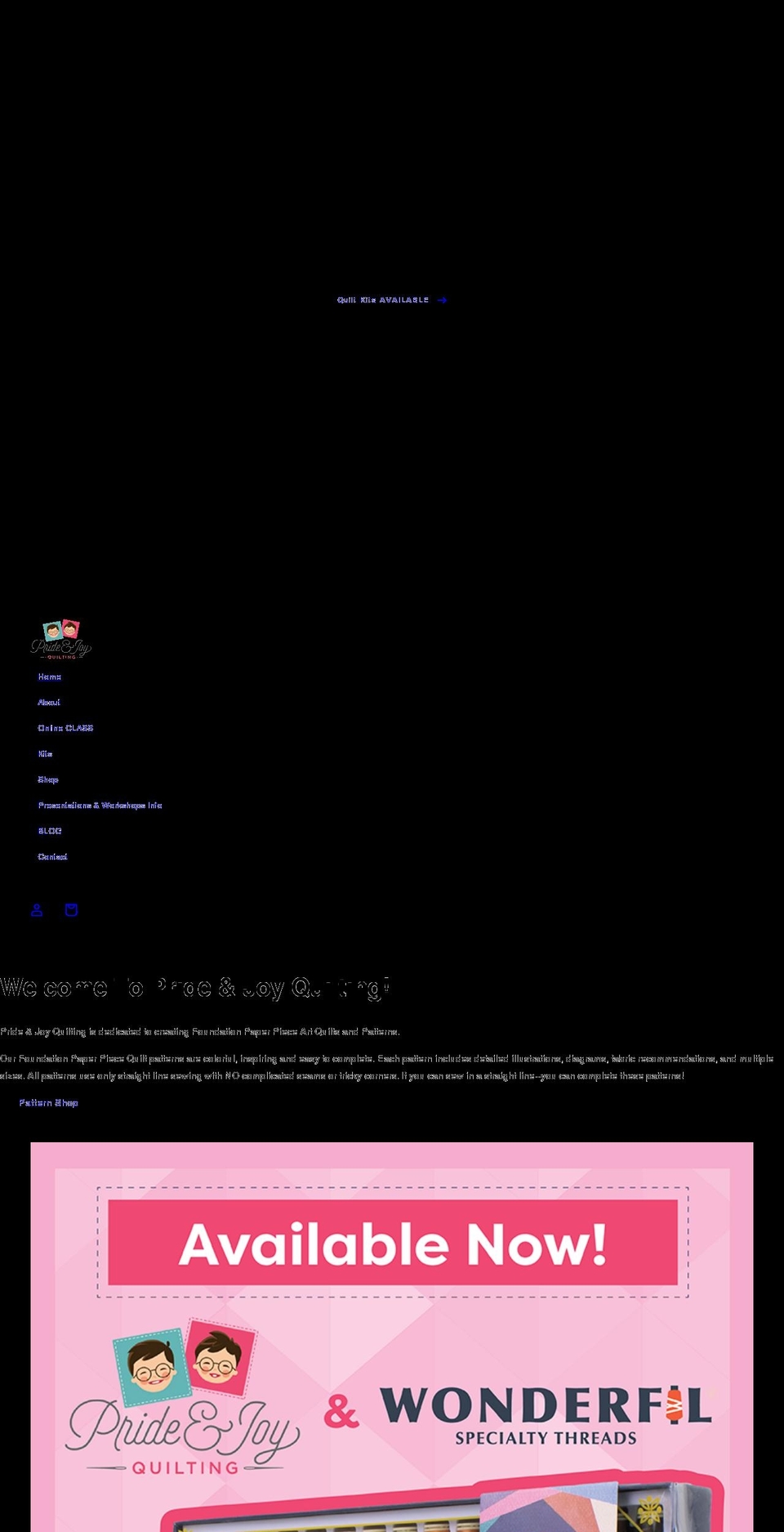 prideandjoyquilting.com shopify website screenshot