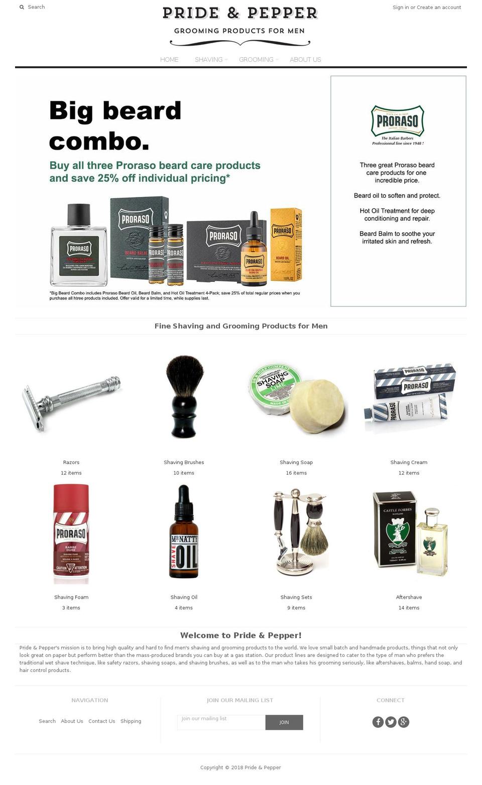 prideandpepper.com shopify website screenshot