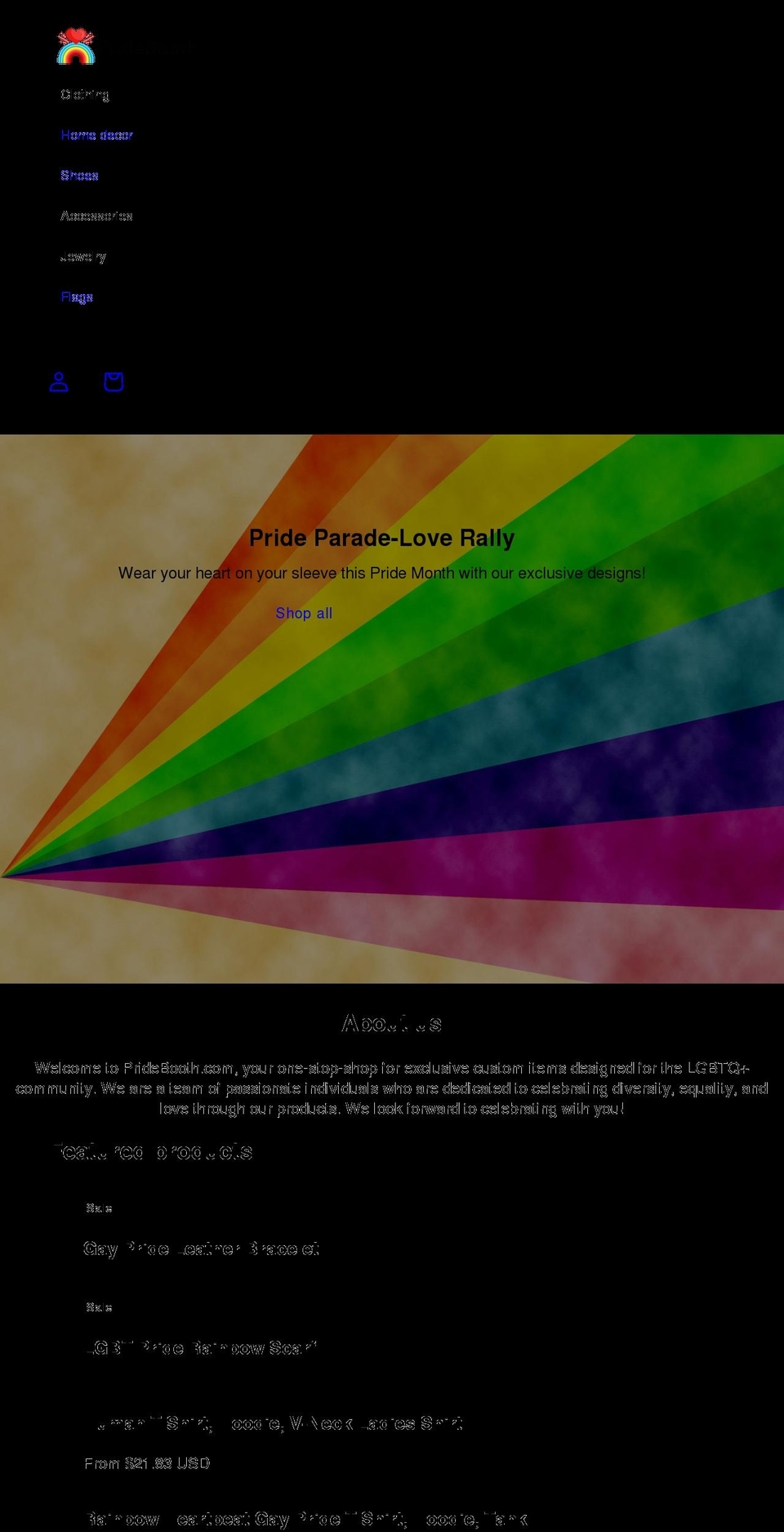 pridebooth.com shopify website screenshot