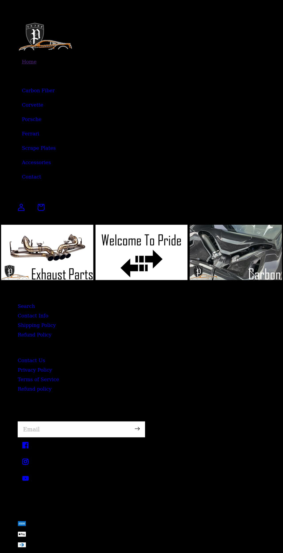 prideexhaust.com shopify website screenshot
