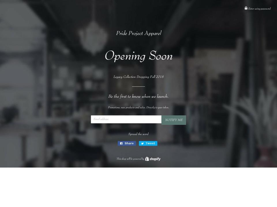 prideprojectapparel.com — Shopify storefront screenshot