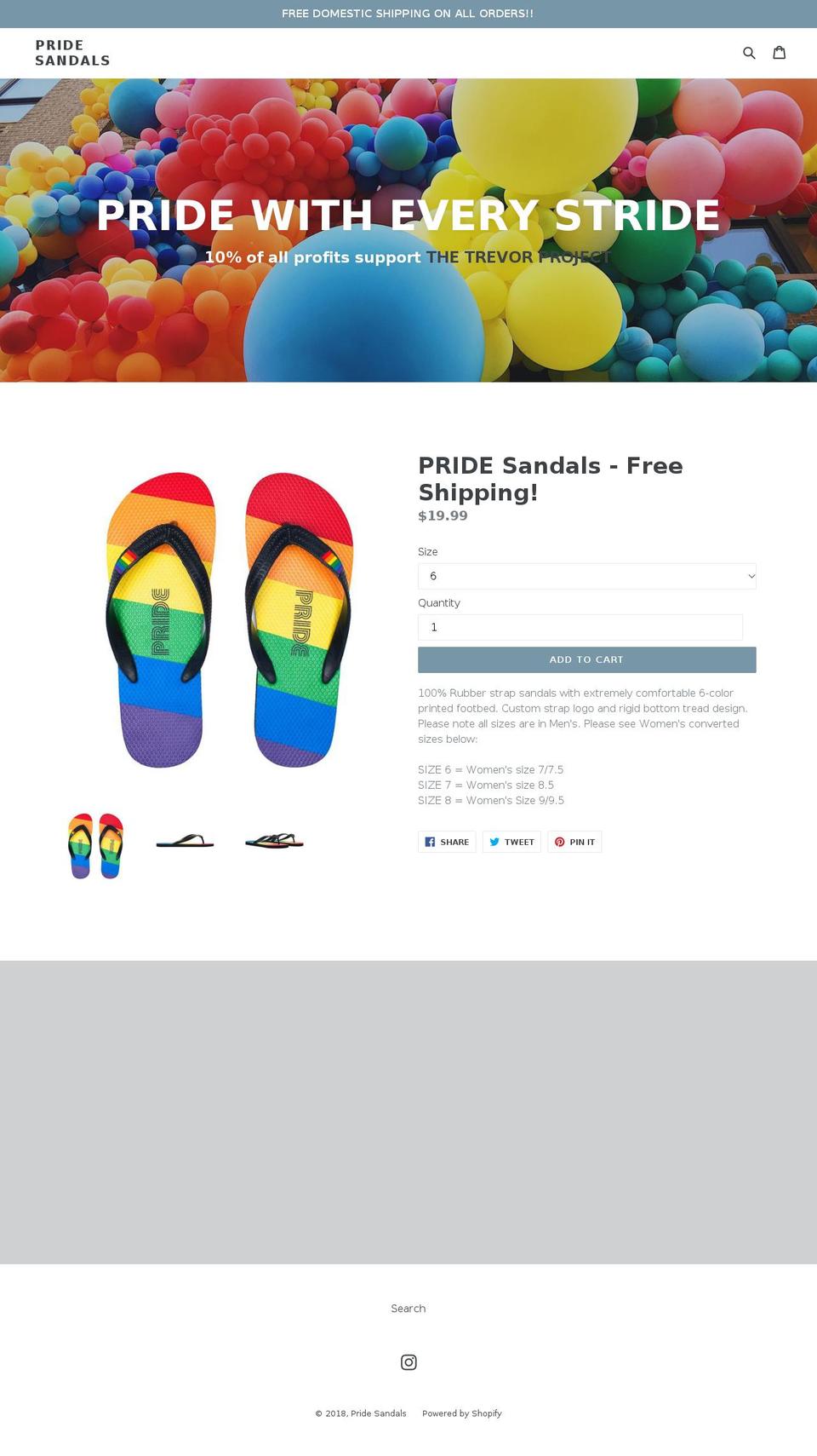 pridesandals.com — Shopify storefront screenshot