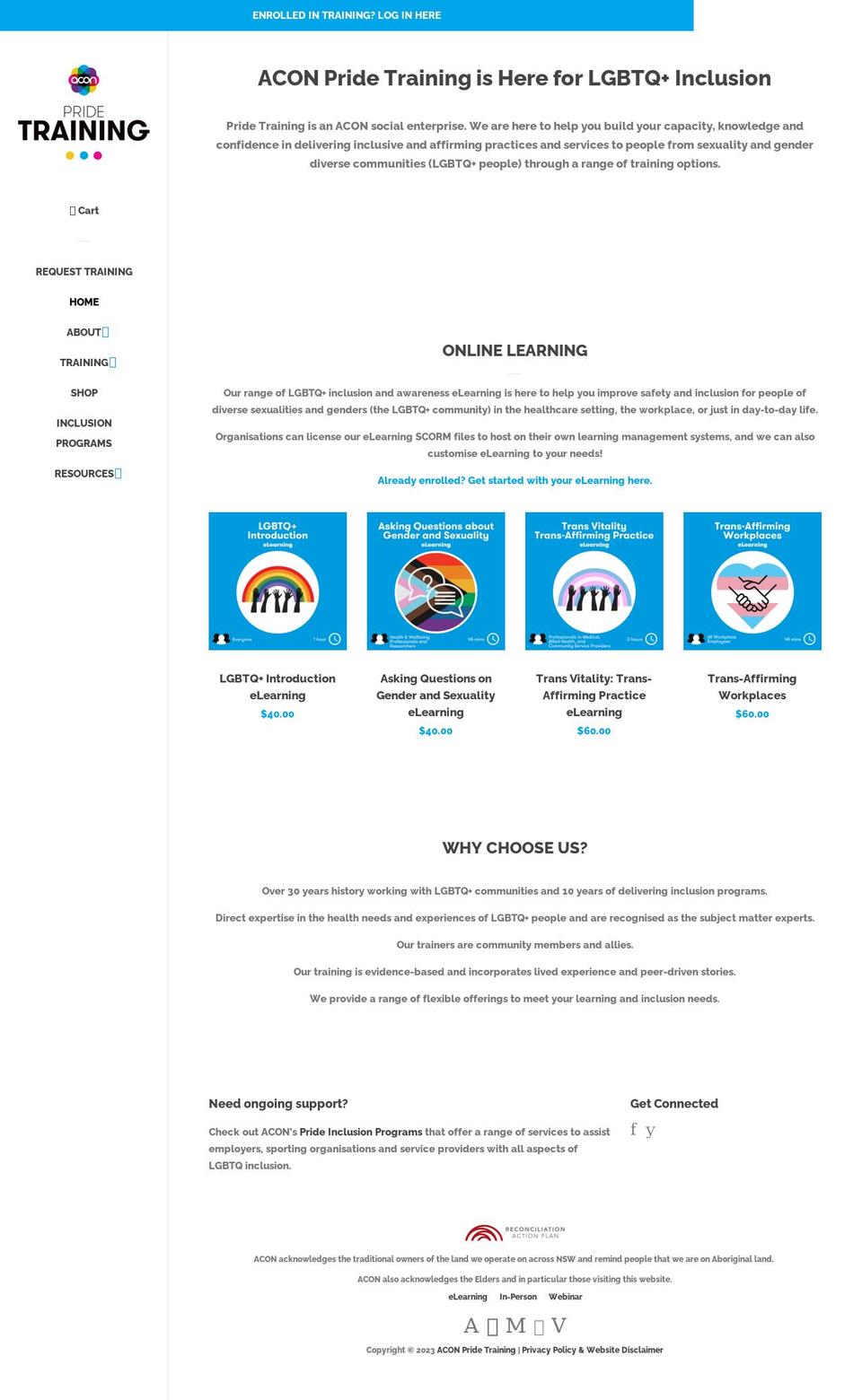 pridetraining.org.au shopify website screenshot