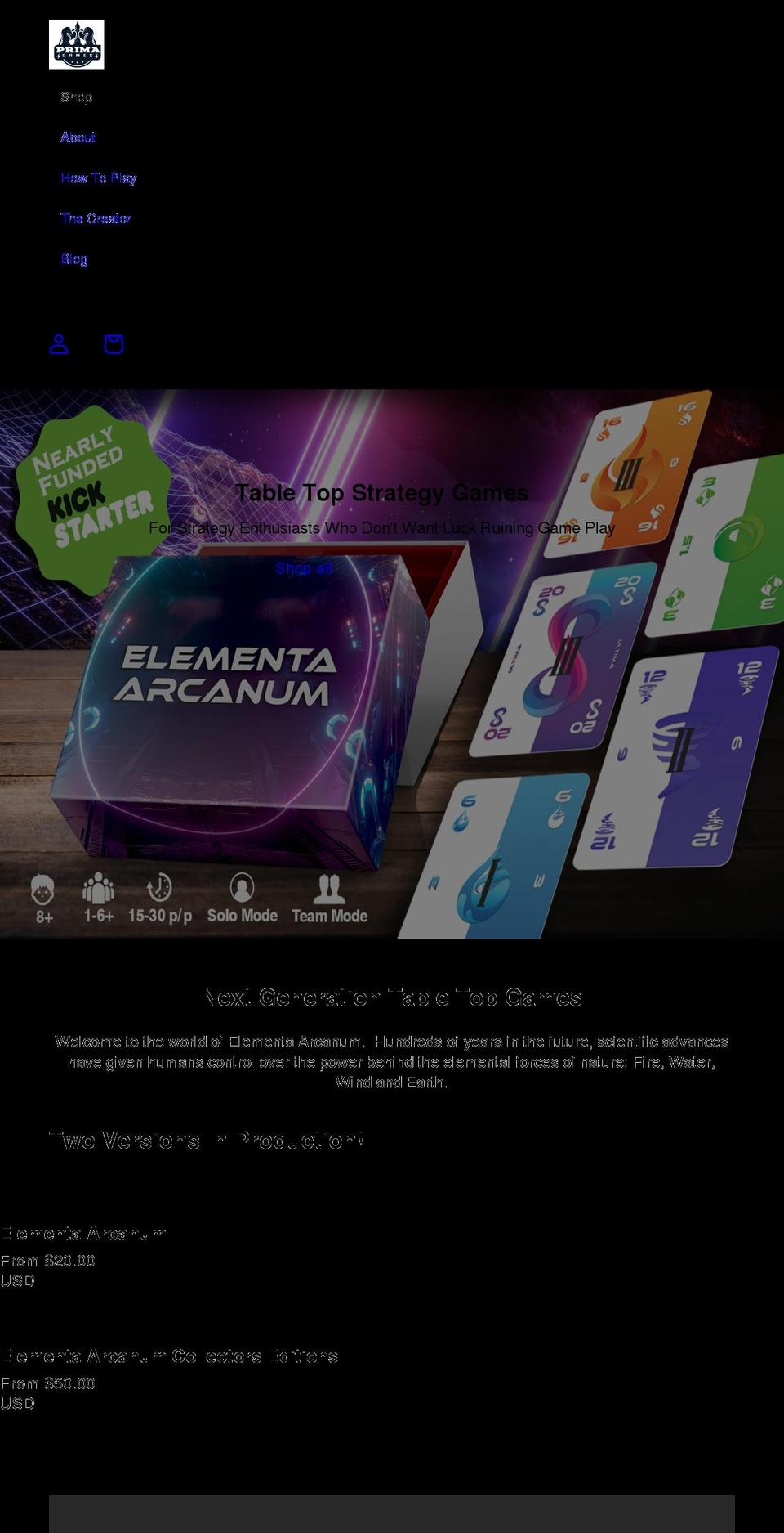 primaboardgames.com shopify website screenshot