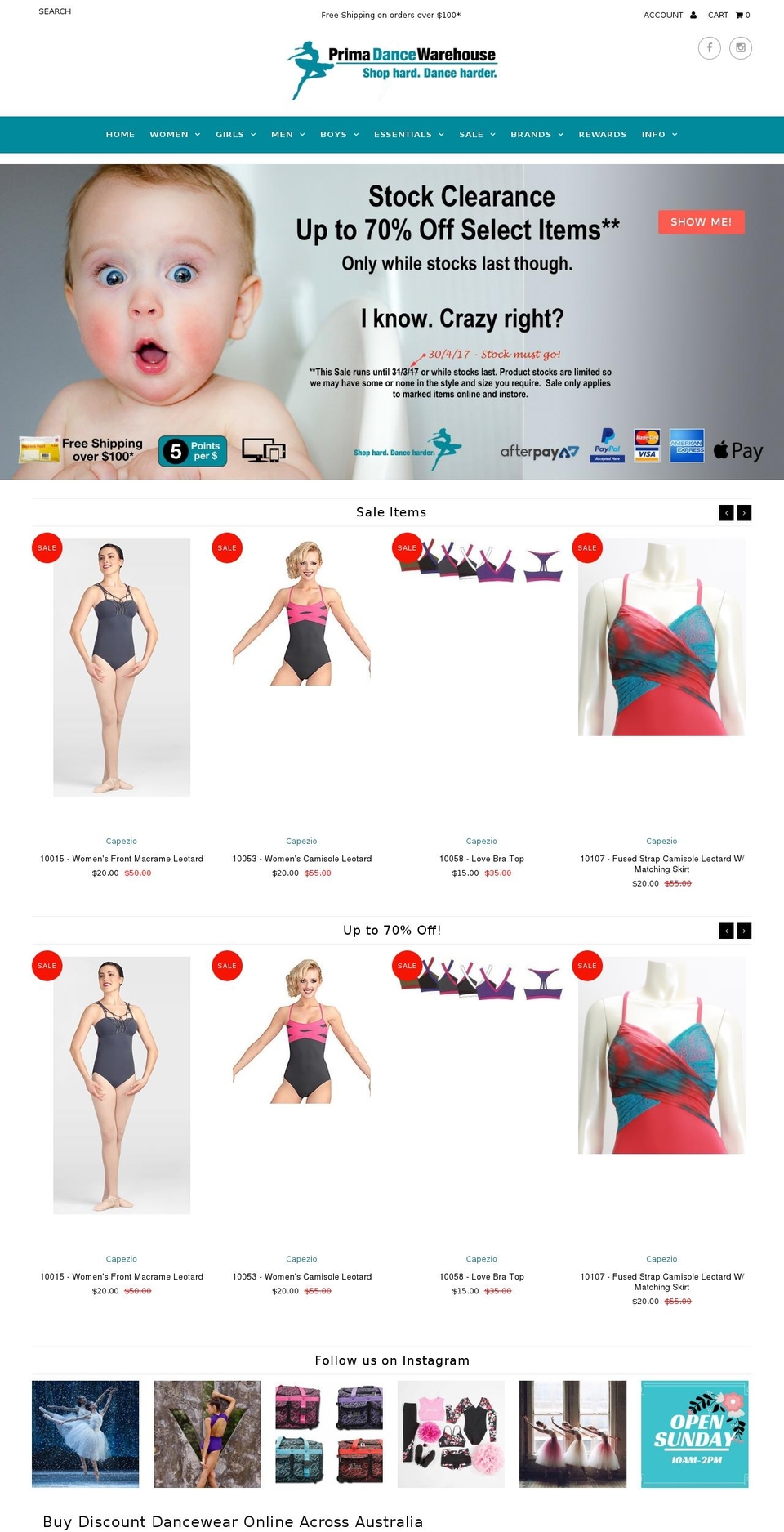 primadancewarehouse.com.au shopify website screenshot