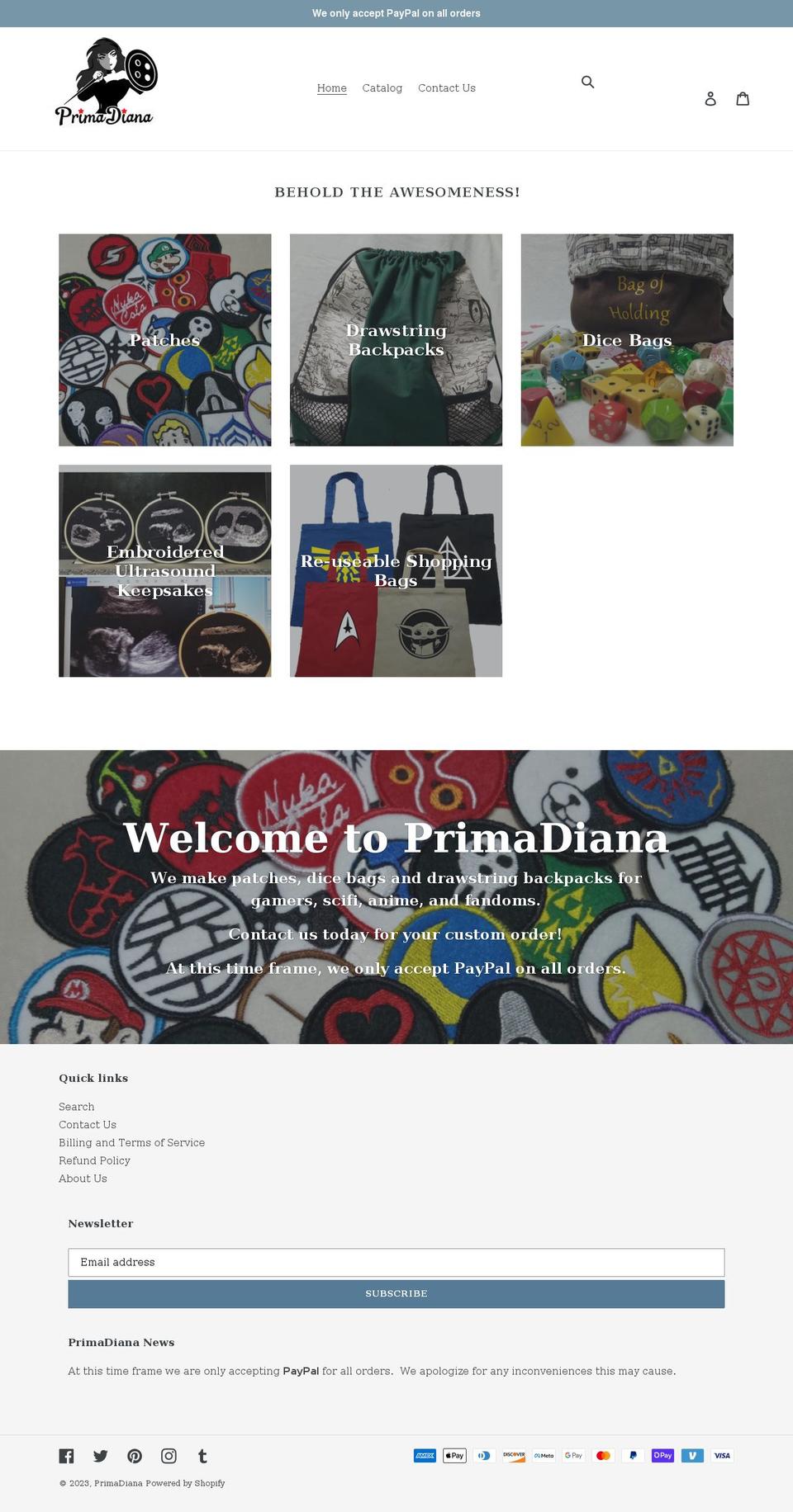 primadiana.com shopify website screenshot