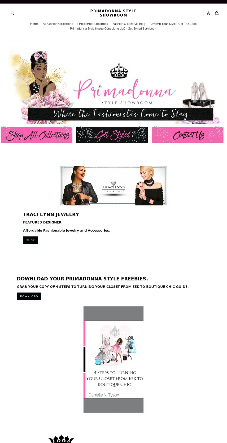 primadonnastyleshowroom.com — Shopify storefront screenshot