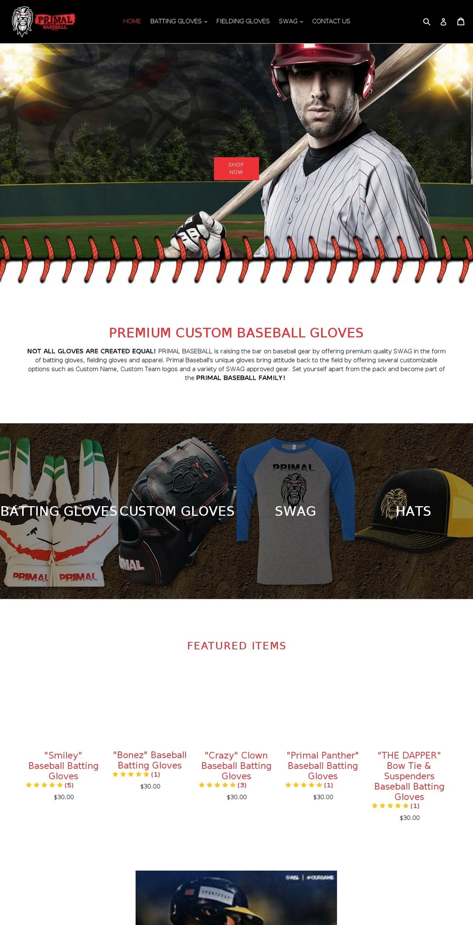 primalbaseball.com — Shopify storefront screenshot