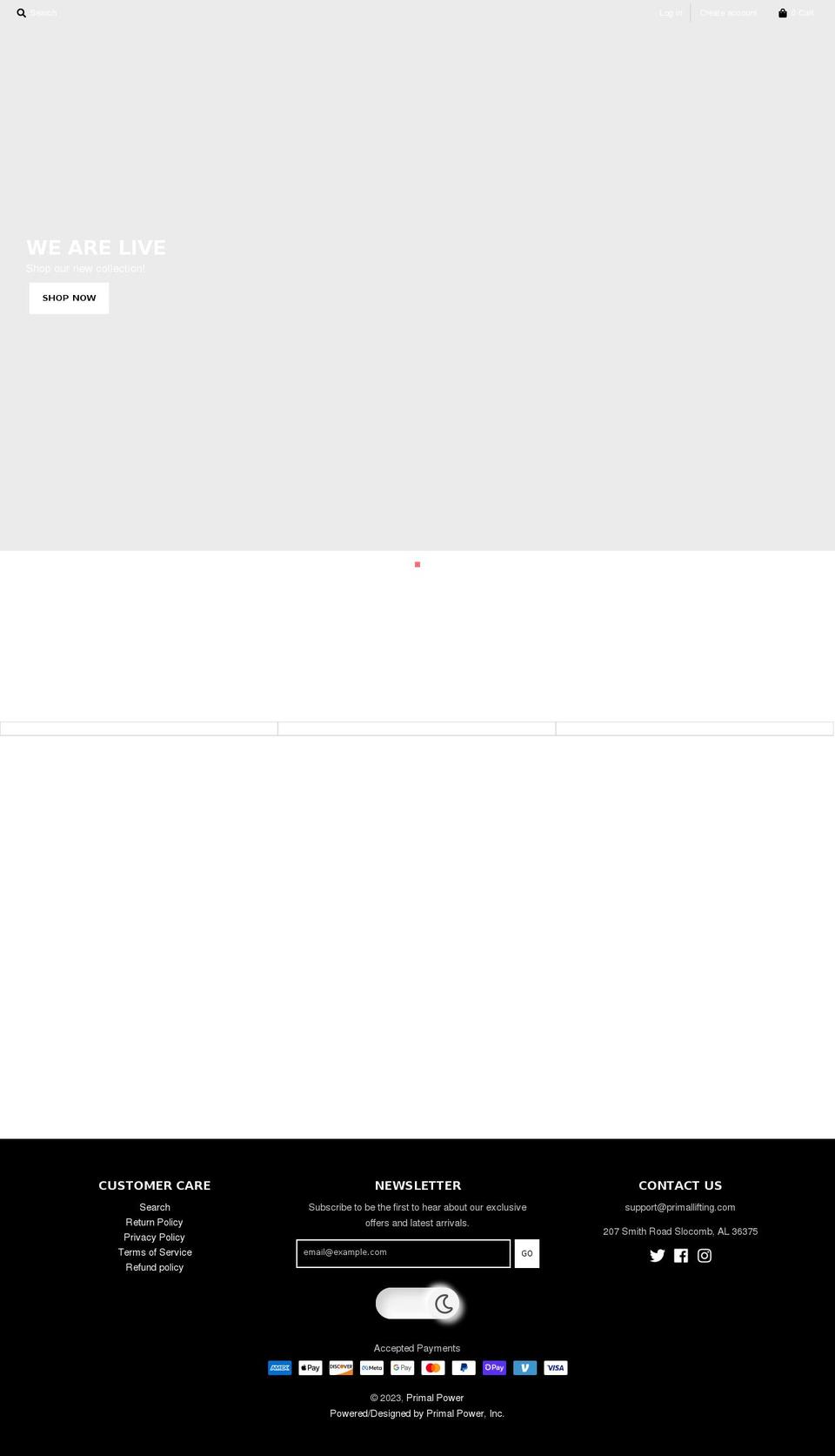 primallifting.com shopify website screenshot