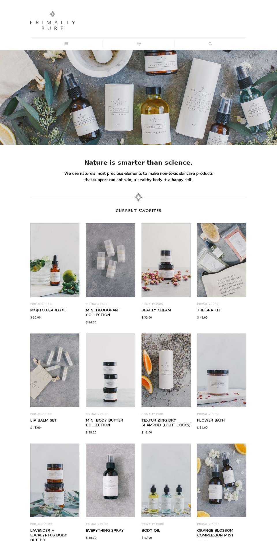 primallypure.com shopify website screenshot