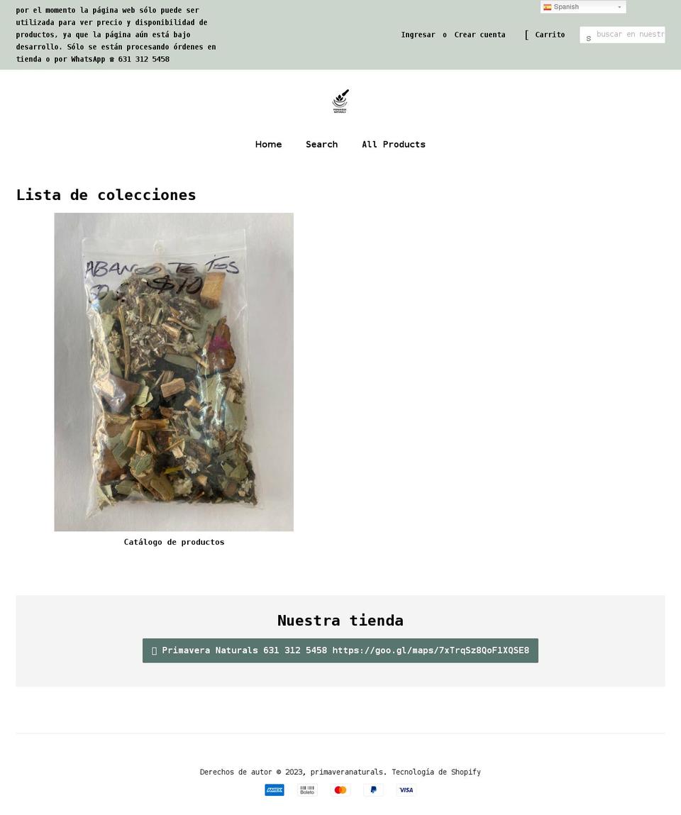 primaveranaturals.com shopify website screenshot