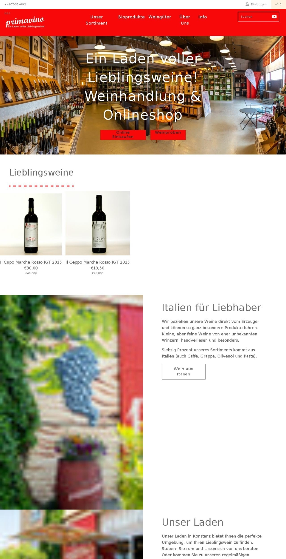 primavino.de shopify website screenshot