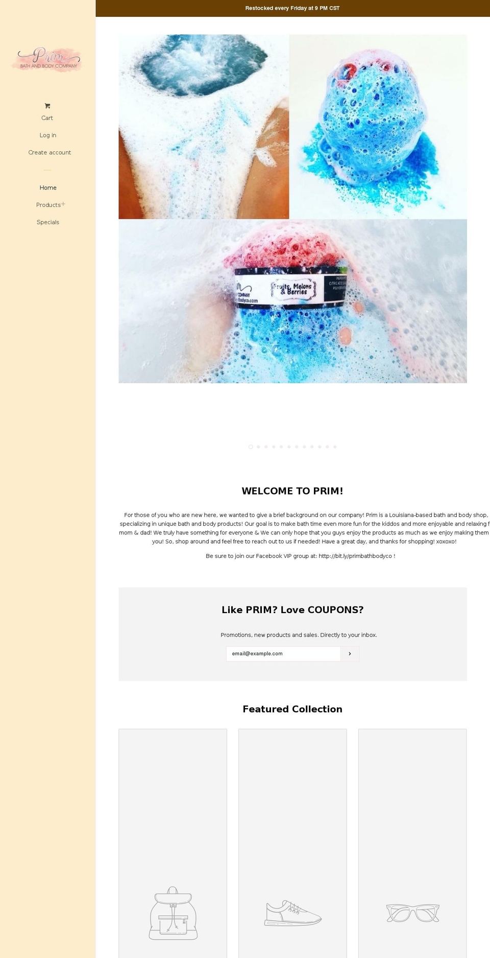 primbathandbodyco.com — Shopify storefront screenshot
