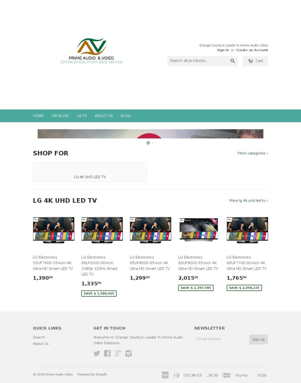 primeaudiovideo.net shopify website screenshot